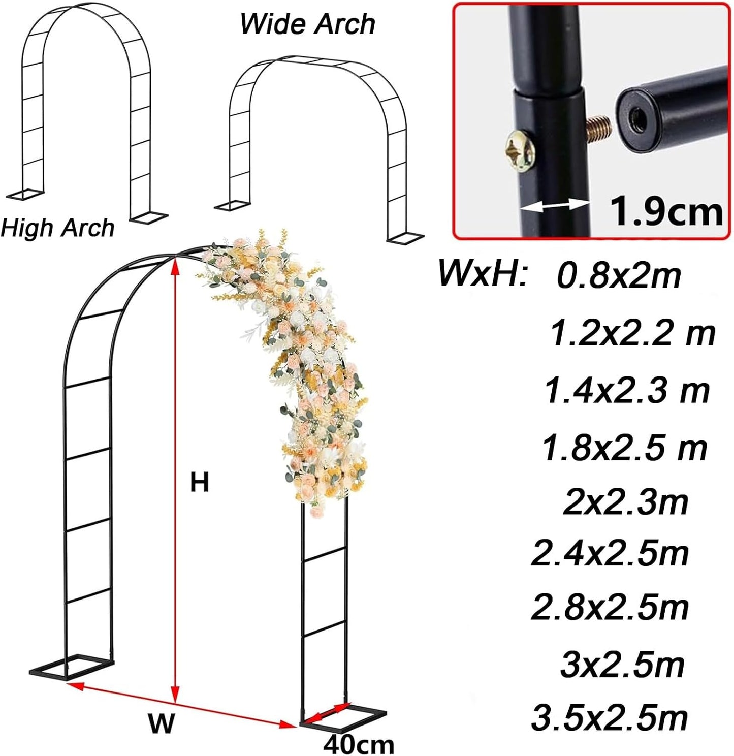 Heavy Duty Garden Trellis Arch for Climbing Plants, Outdoor Metal Rose Arbor Support, Large Wedding Archway (Brown, 2x2.3x0.4m) - Perfect for Roses and Vines