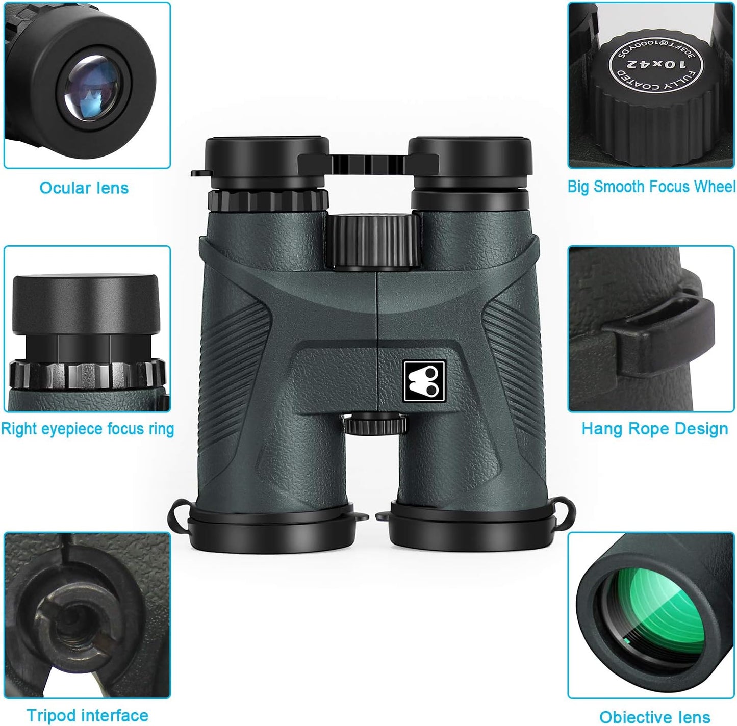 10x42 Binoculars for Adults with Smartphone Adapter, BAK4 Prism and FMC Lens, HD Professional Binoculars for Bird Watching Travel Hunting Wildlife Watching Outdoor Concerts Sports