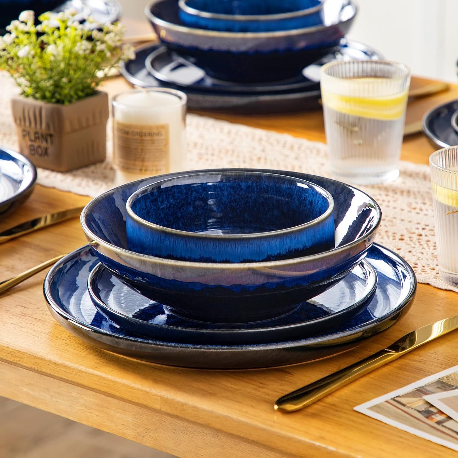 vancasso Starry Plates and Bowls Sets for 6, 24 Pieces Dinnerware Sets