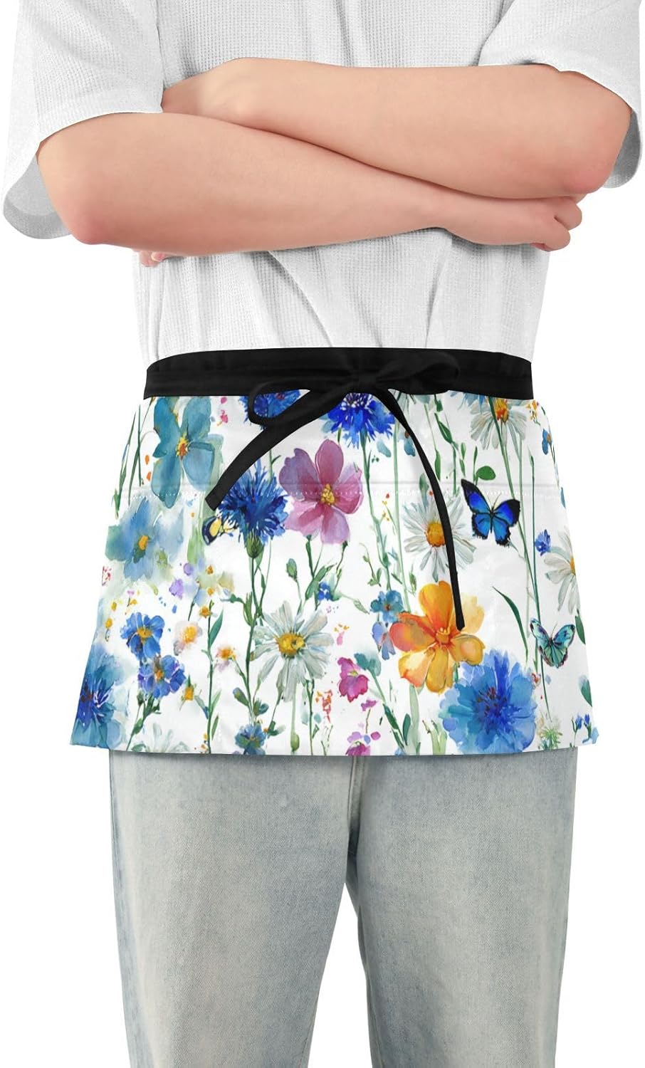Server Apron with 3 Pockets Waist Apron Waterproof Half Cleaning Work 