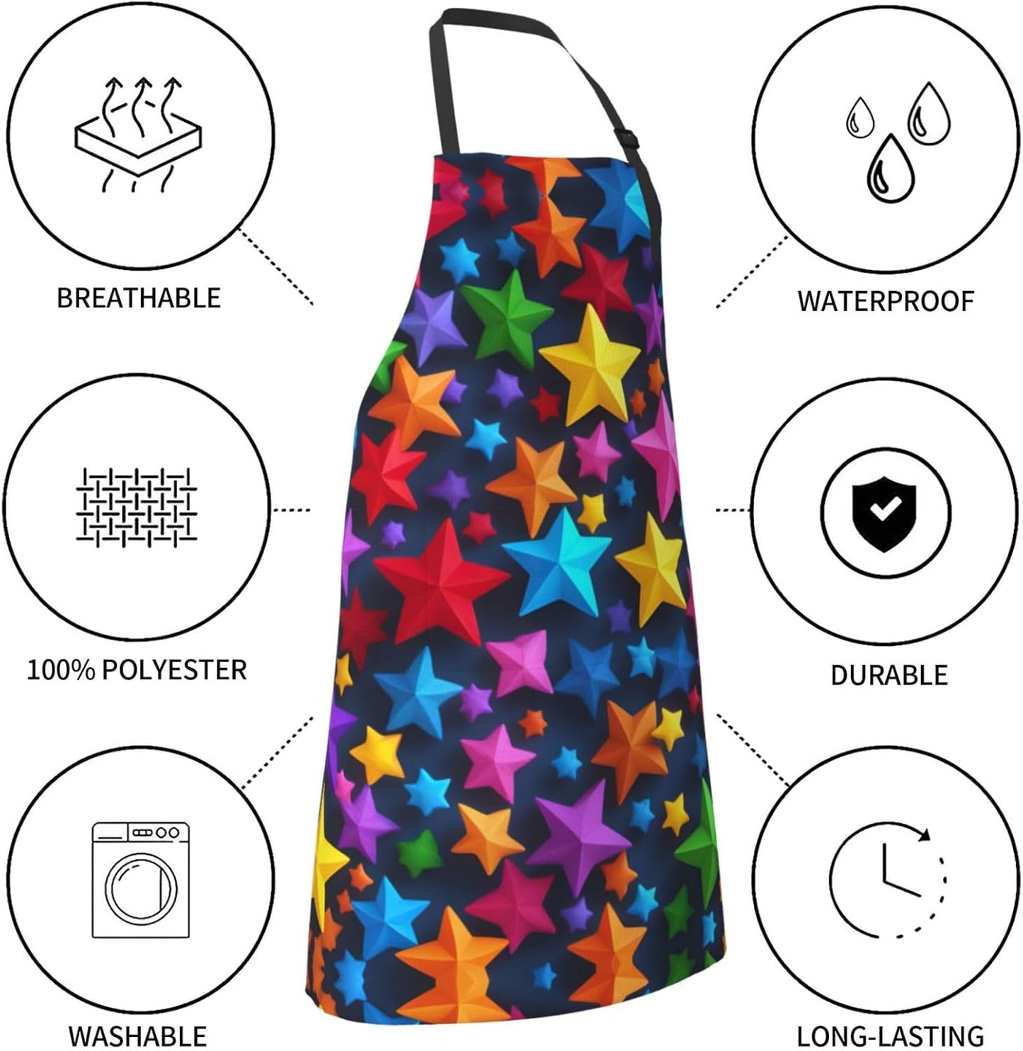 color stars print Waterproof chef's apron with pocket apron for kitchen cooking baking barbecue and gardening
