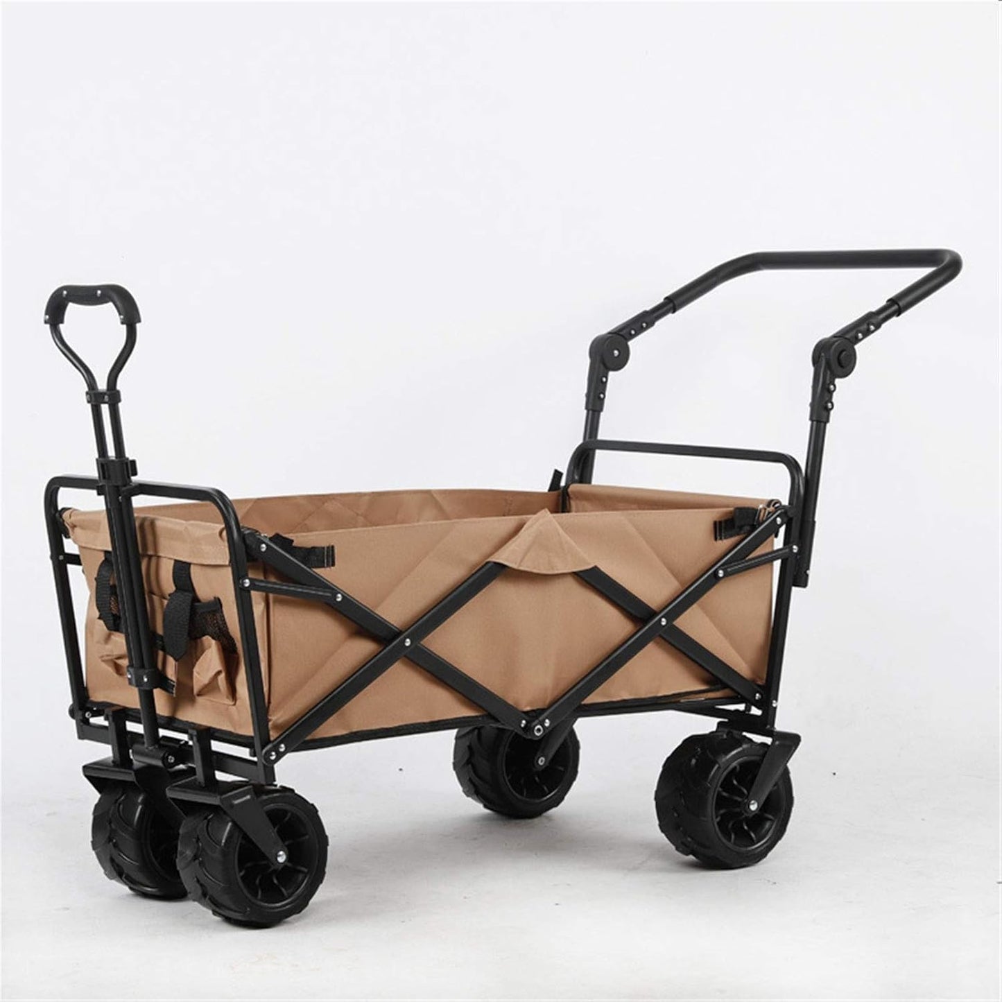 Garden Carts Outdoor Utility Wagon Folding Garden Beach Shopping Camping Cart Garden Trolley Carts Outdoor Trolley (Color : Black, Size : One Szie) (Brown One szie)