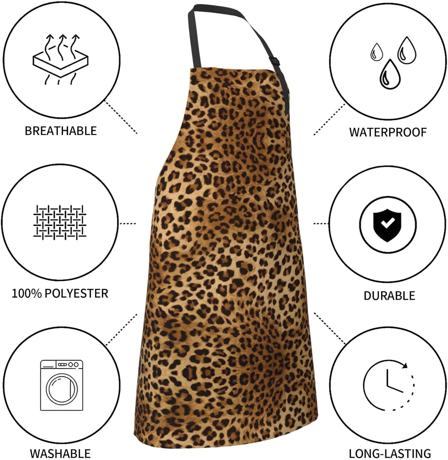 Cute Leopard print Waterproof apron with pocket adjustable cooking apr