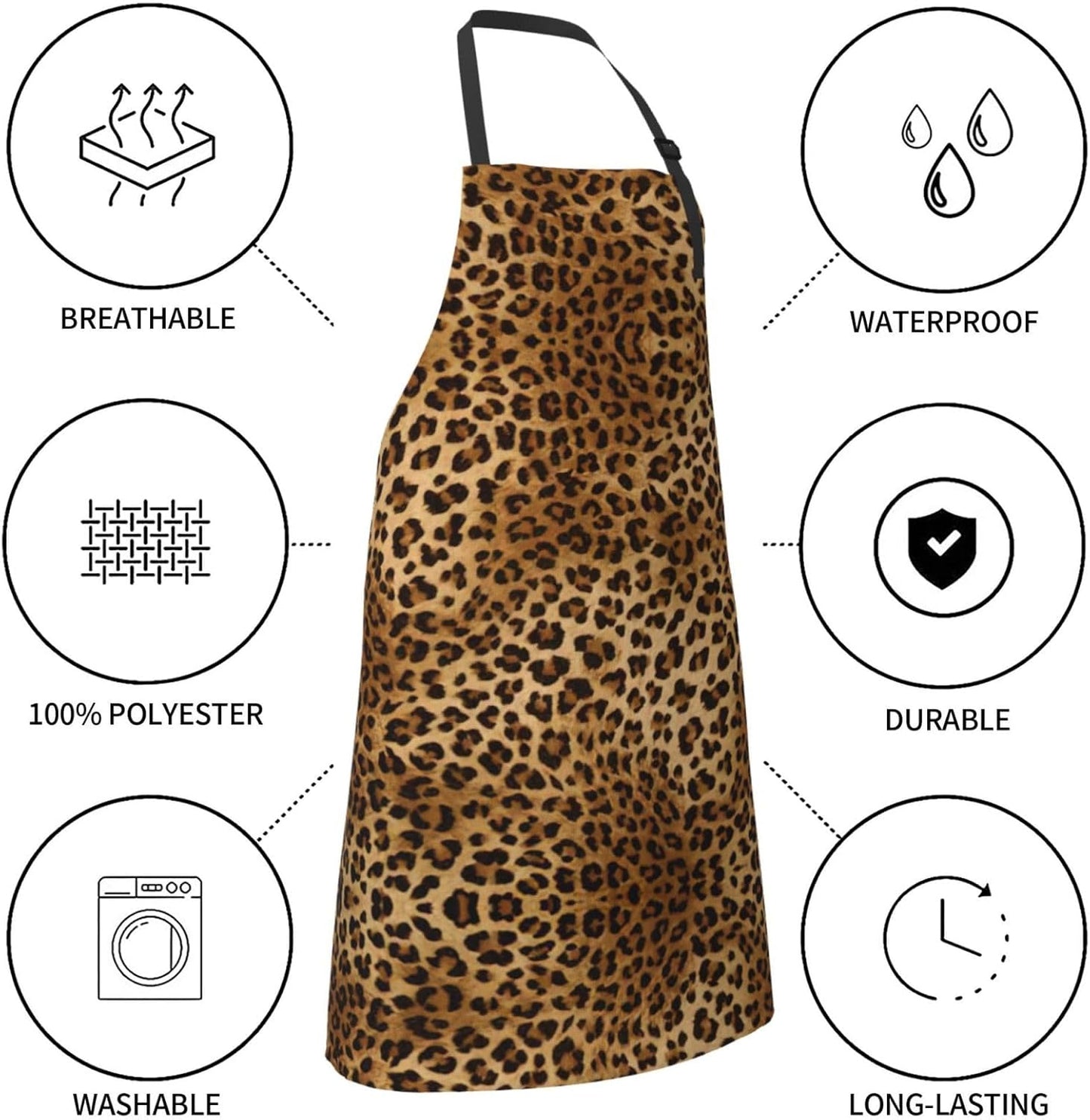 Cute Leopard Print 28x33 In Adult Kitchen Apron with Pockets Versatile Chef Smock for Cooking Baking