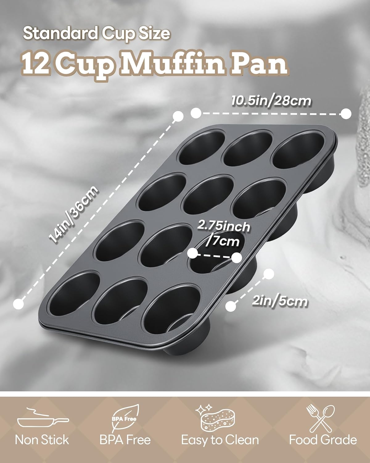 2 Pack Muffin Pan for Baking, Standard Cupcake Pan includes 100 Natura