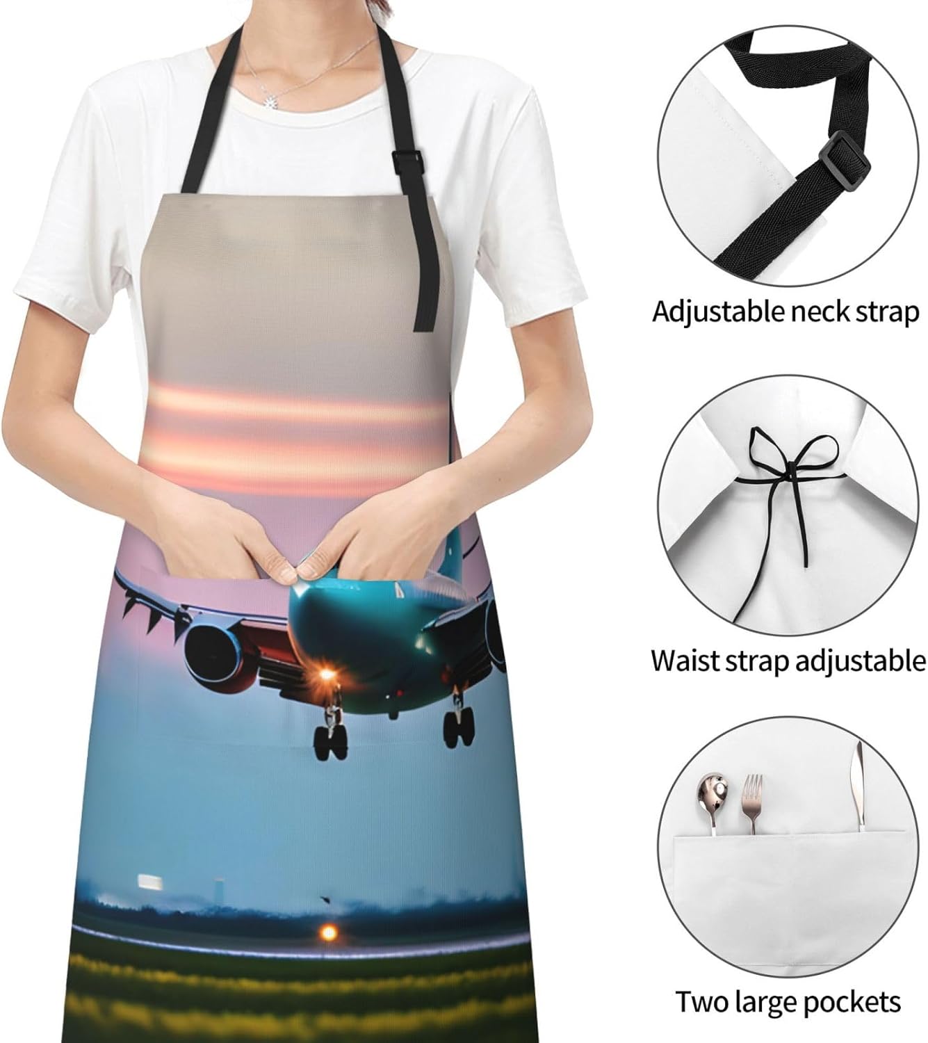 Airplane in The Evening Lights Print Laundry apron 28x33 In Waterproof