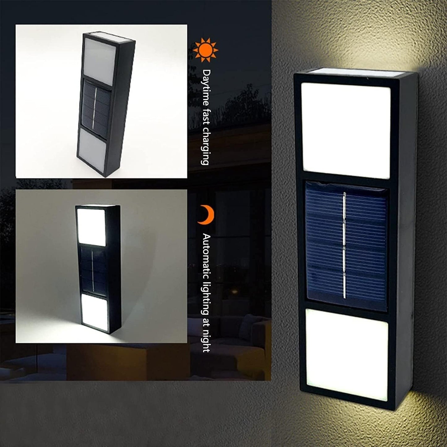 2 Packs Decorative Solar Fence Lights, Up & Down Illumination Sconce with 6 Beads, Outdoor Garden, Yard & Garage Decor, Energy-Efficient Yard Lighting (White Light)
