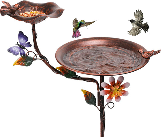 MUMTOP Bird Baths and Feeder for Outdoors, 55 inch Height Metal Birdbath Antique Garden Bird Feeder with Metal Stake for Garden Outside Yard Lawn Decorations, Copper