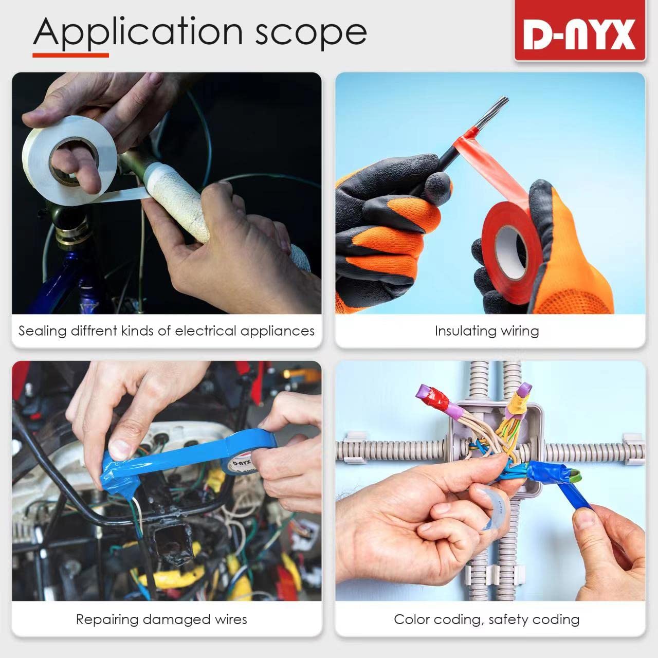 6 Pack Color Vinyl Electrical Tape, Waterproof Flame Heat & Weather Re