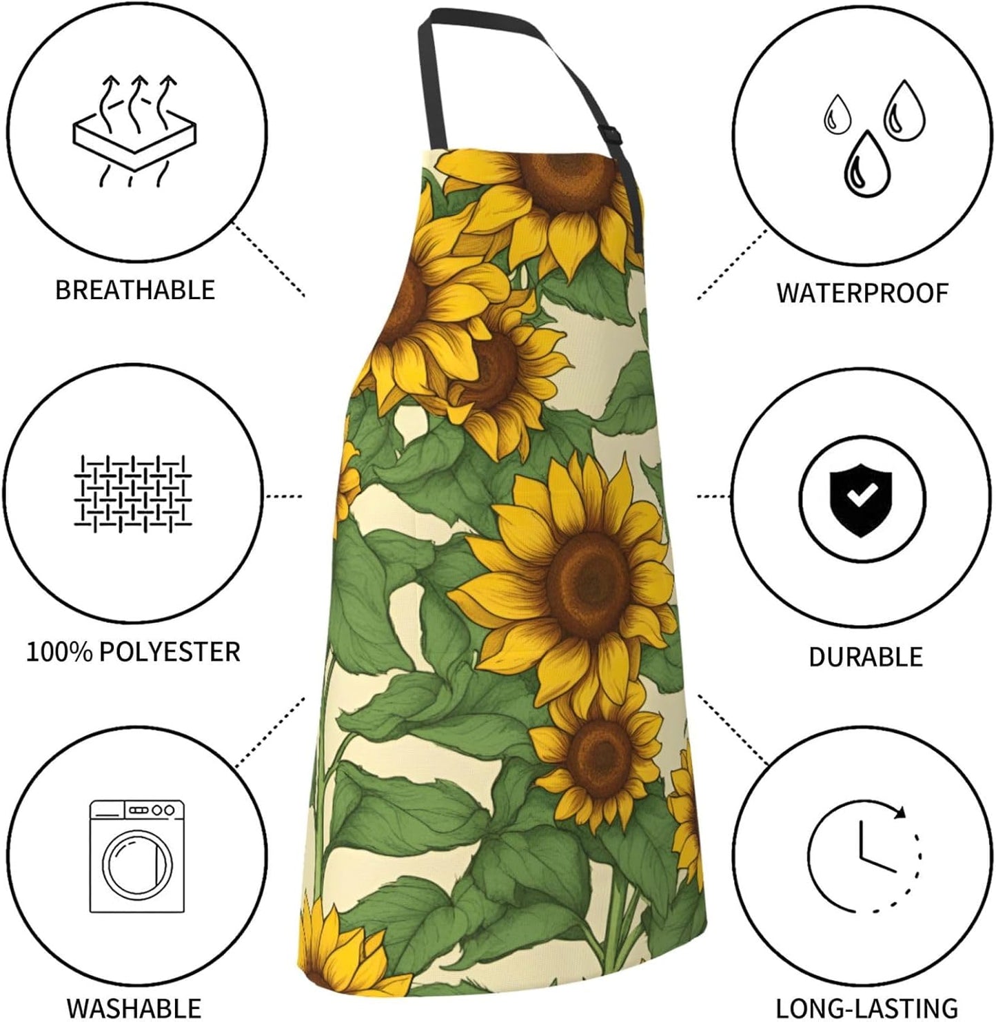 YANYU Sunflower Print 28x33 In Kitchen Apron Stylish Chef Apron with P