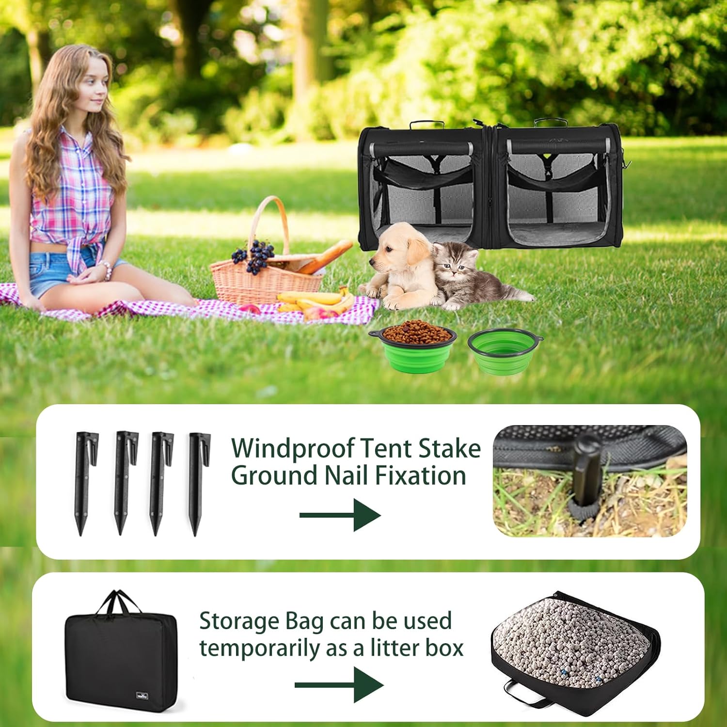 Portable 2-in-1 Pet Carrier for Medium Dogs Large Cat Carrier for 2 Ca