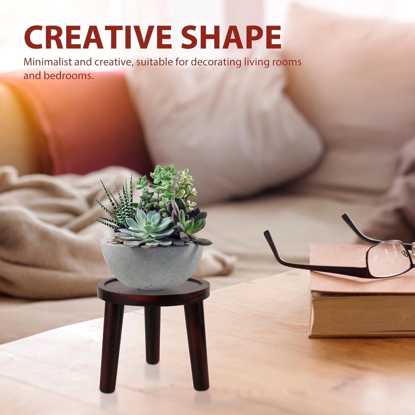 PRETYZOOM Indoor Decorative Plant Stand Flowerpot Pedestal Wooden Bonsai Pot Holder Crimson Mid-size Indoor Planter Display for Living Room Bedroom