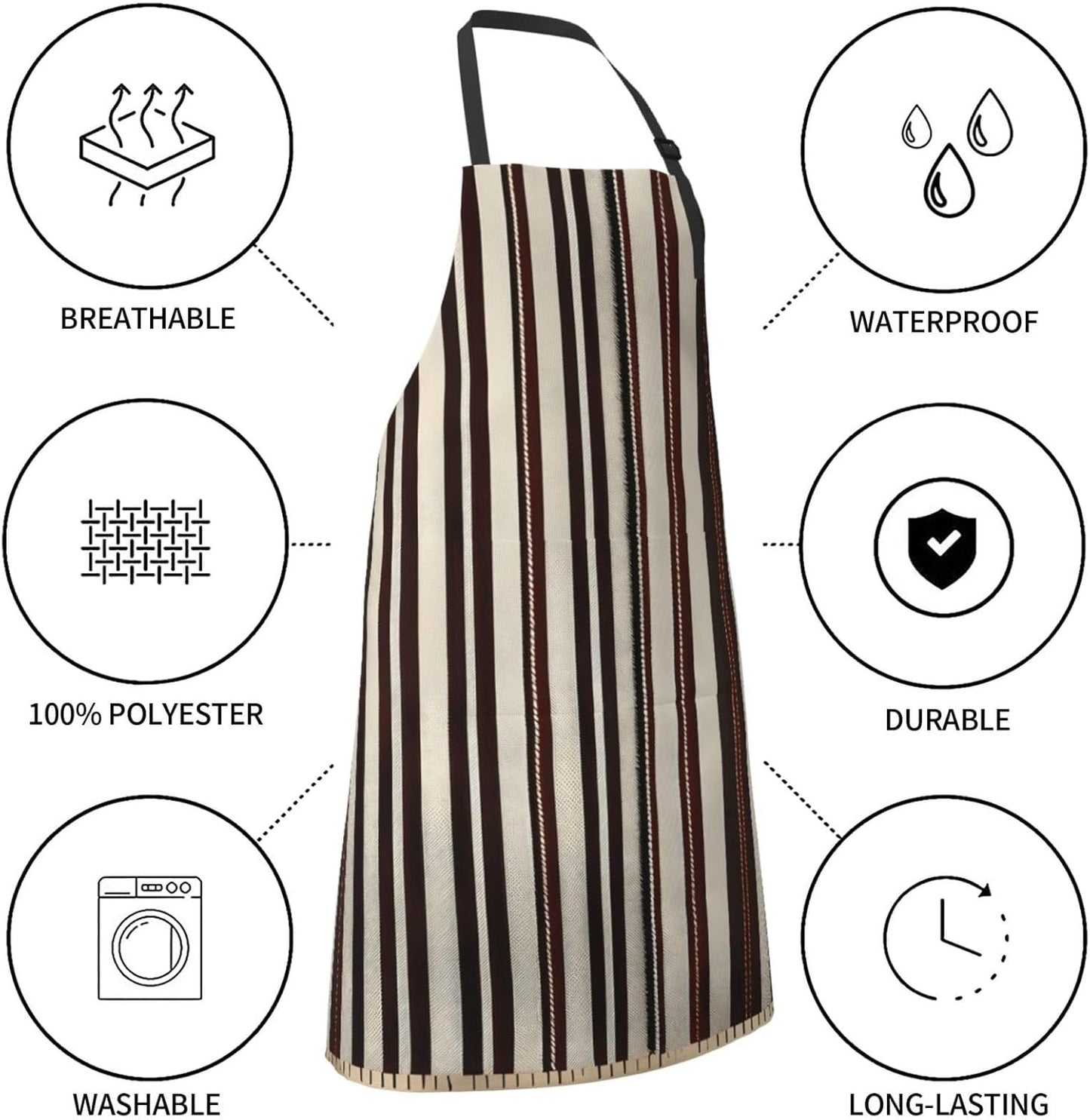YANYU Brown Stripe Print 28x33 In Kitchen Apron Stylish Chef Apron with Pockets for Cooking Baking Painting