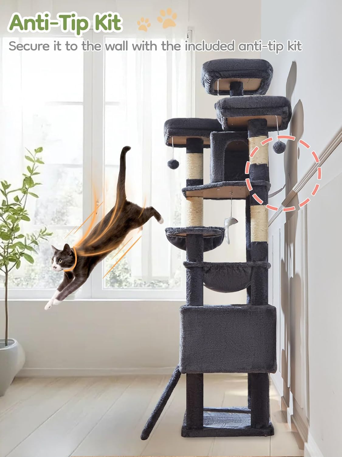 Taoqimiao 76-Inch Cat Tree XXL for Large Cats, Giant Cat Tower with Sc