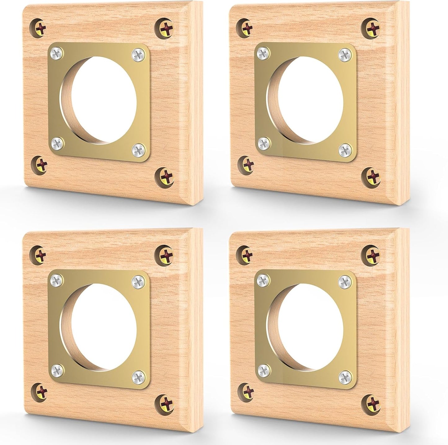 4 Pack Predator Guards for Birdhouses, Strong Wooden Birdhouse Protector Guards with Copper Portals, Birdhouse Hole Protector Guard Replacement for Eastern Bluebird Houses, 1 1/2 Inch Opening