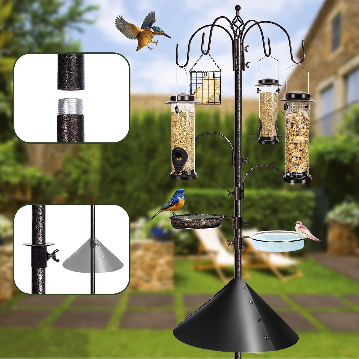 6-Hook Bird Feeding Station Kit Wild Bird Feeder Stand Pole, Multi-Fee