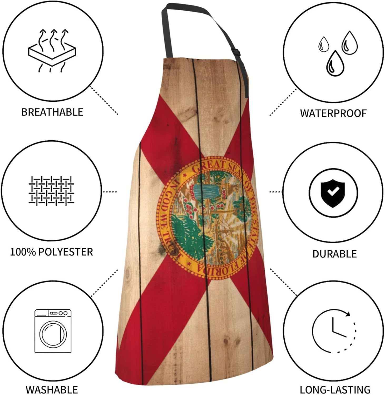 YANYU Florida flag wood grain Print 28x33 In Kitchen Apron Stylish Che