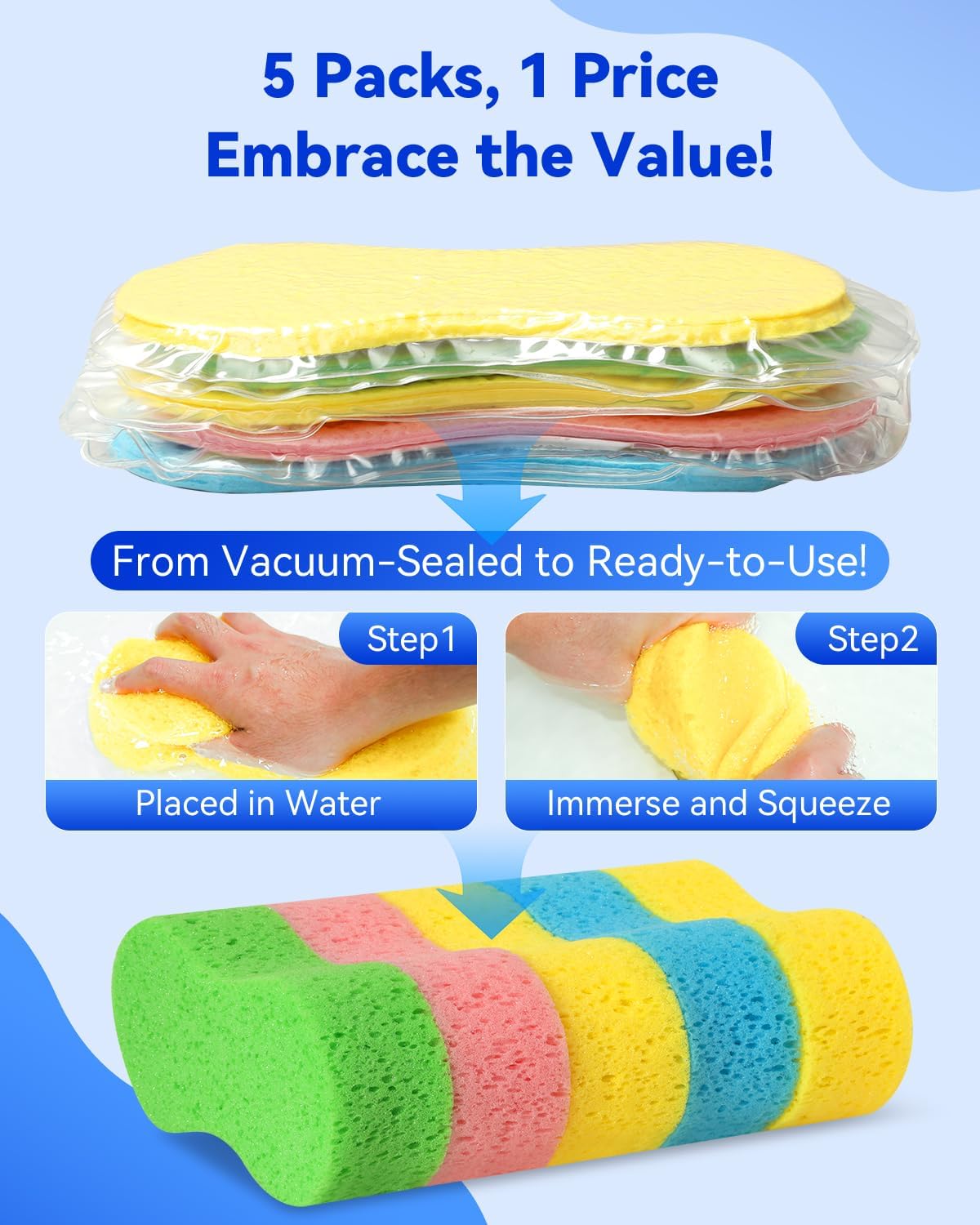 Temede 5-Pack Car Wash Sponges, 9.1" x 4.3" x 2.4" Large Sponges, Extra Thick Foam Kit for All-Purpose Cleaning, Ideal Washing Sponges for Kitchen, Bathroom, Household