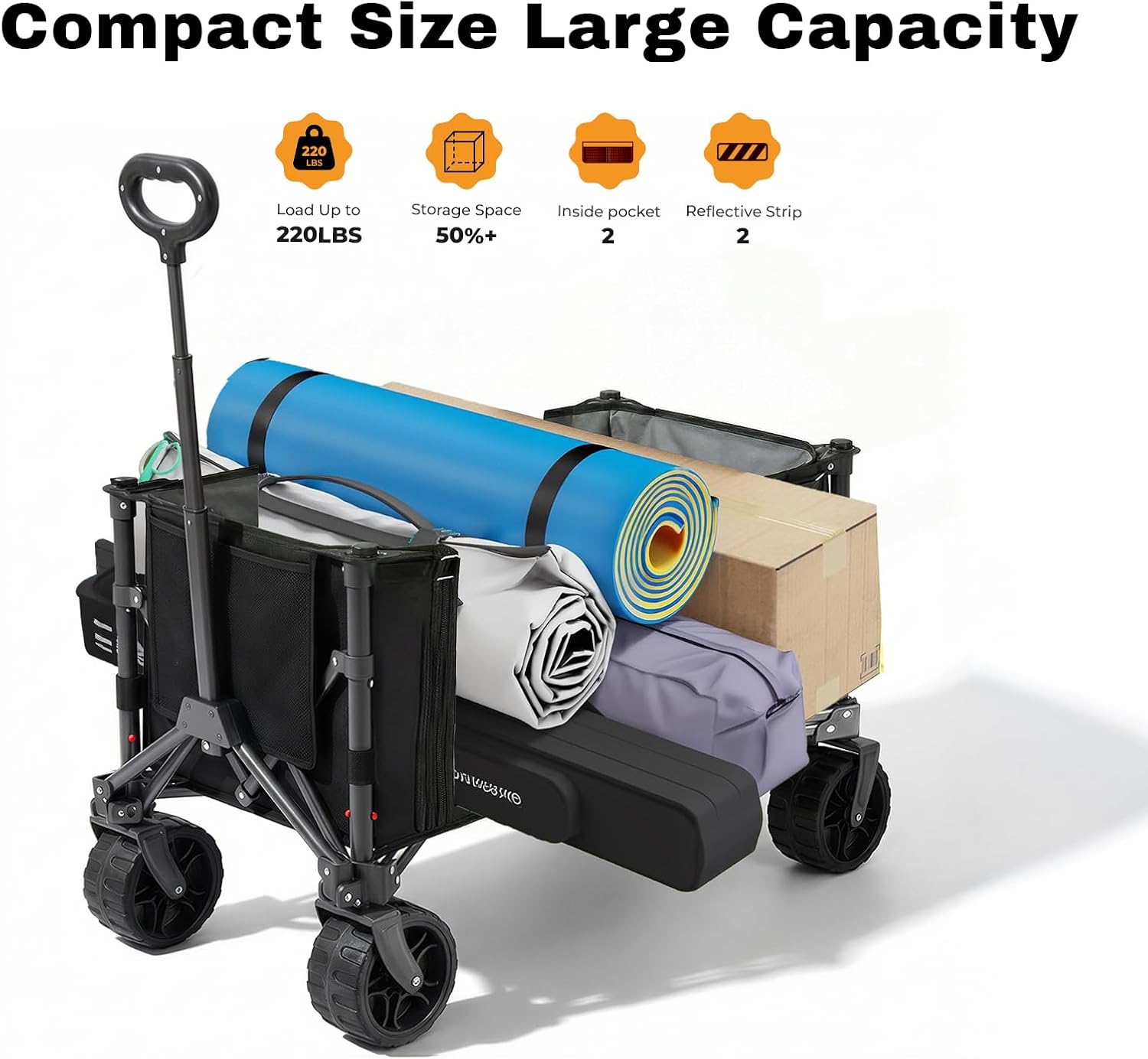 Overmont 3 in 1 Collapsible Wagon Cart - Ultra-Compact & Lightweight F