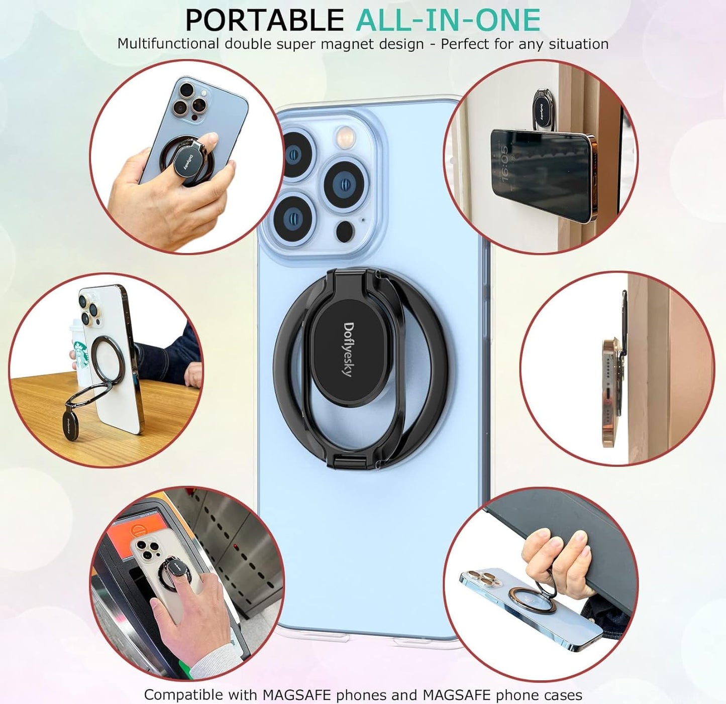 Magnetic Phone Ring Holder with Magsafe, Double Adjustable Gym Finger 
