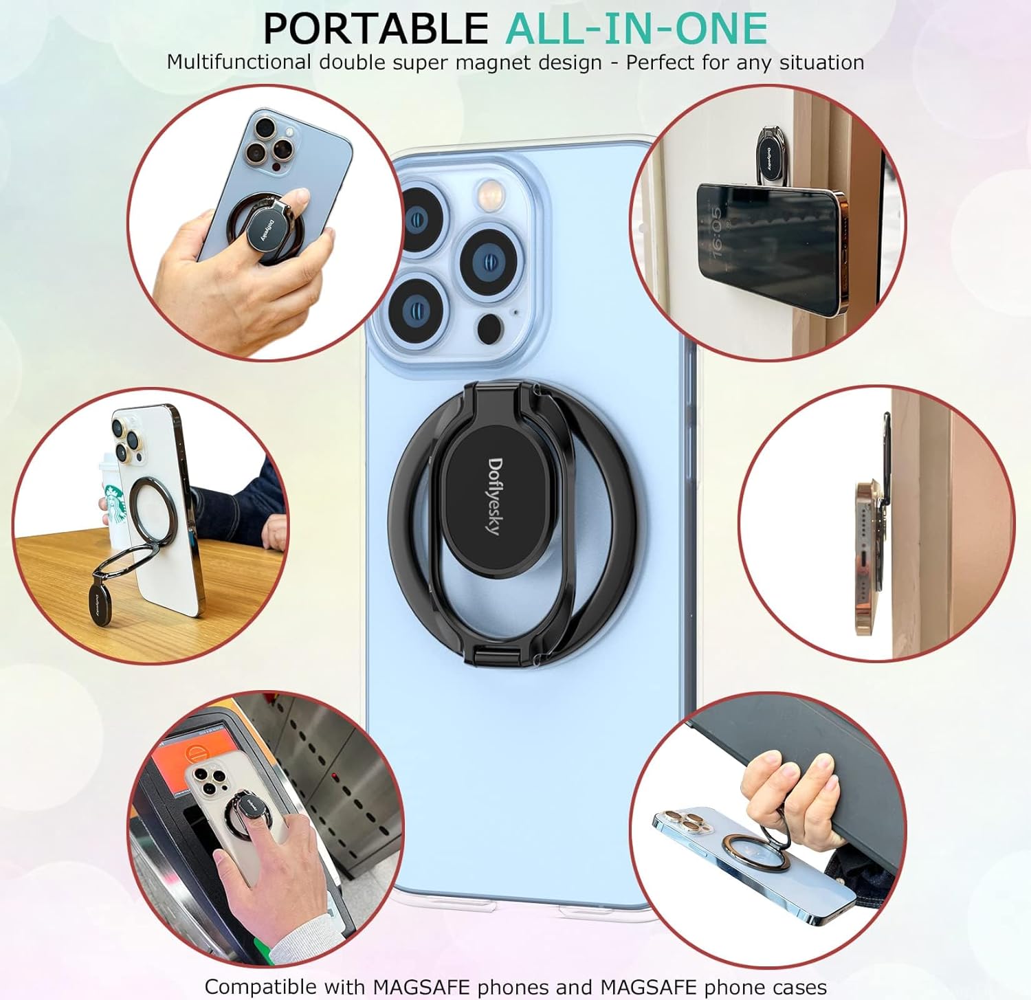 Magnetic Phone Ring Holder with Magsafe, Double Adjustable Gym Finger 