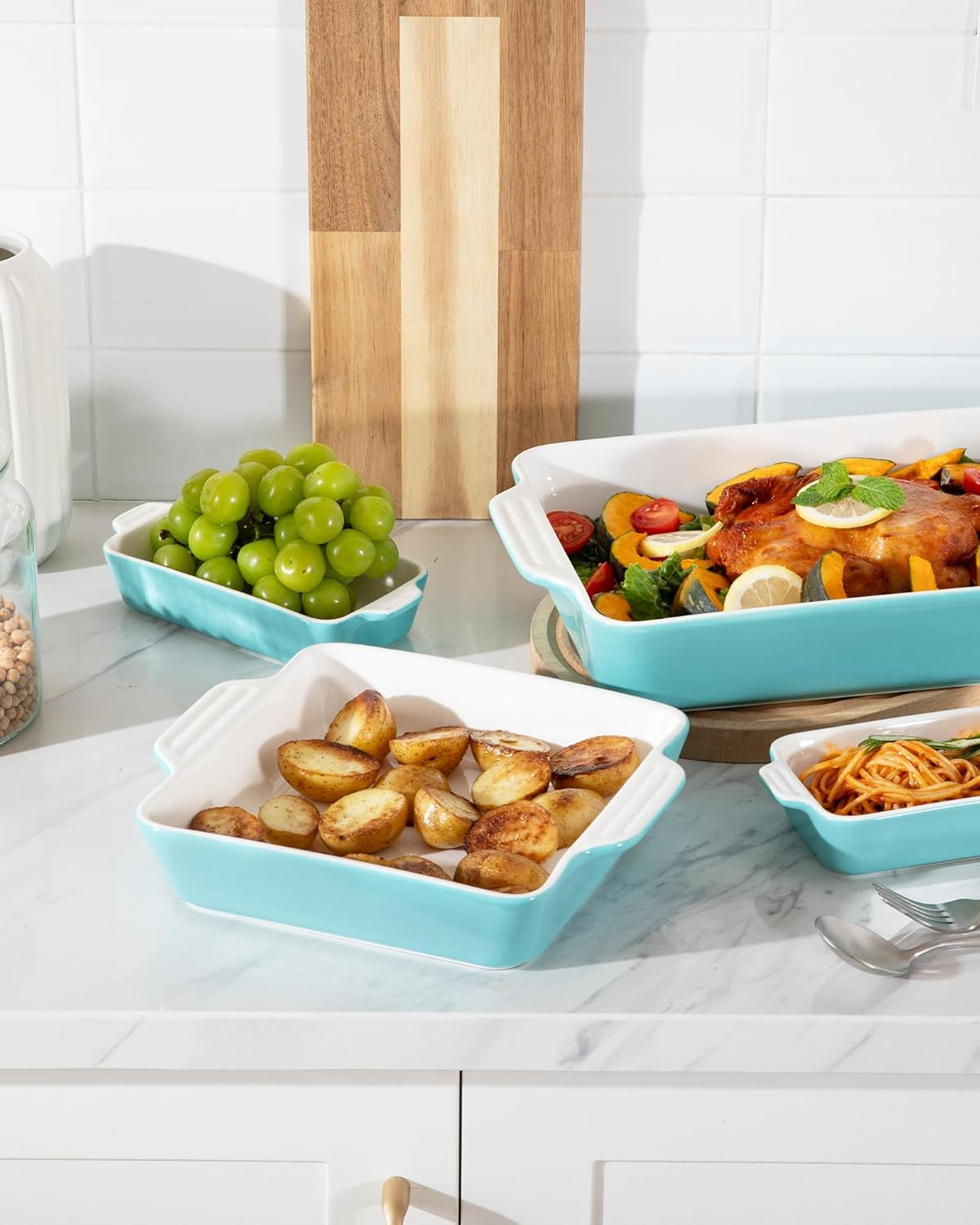 Sweejar Ceramic Bakeware Set of 4, Casserole Dishes for Oven, Rectangu