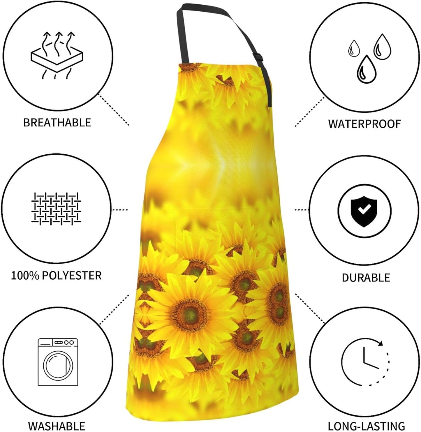Yellow Sunflower print Waterproof apron with pocket adjustable cooking