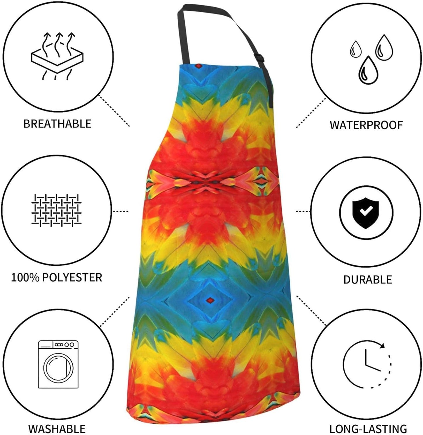 Fantastic Parrot Feather Print 28x33 In Adult Kitchen Apron with Pockets Versatile Chef Smock for Cooking Baking
