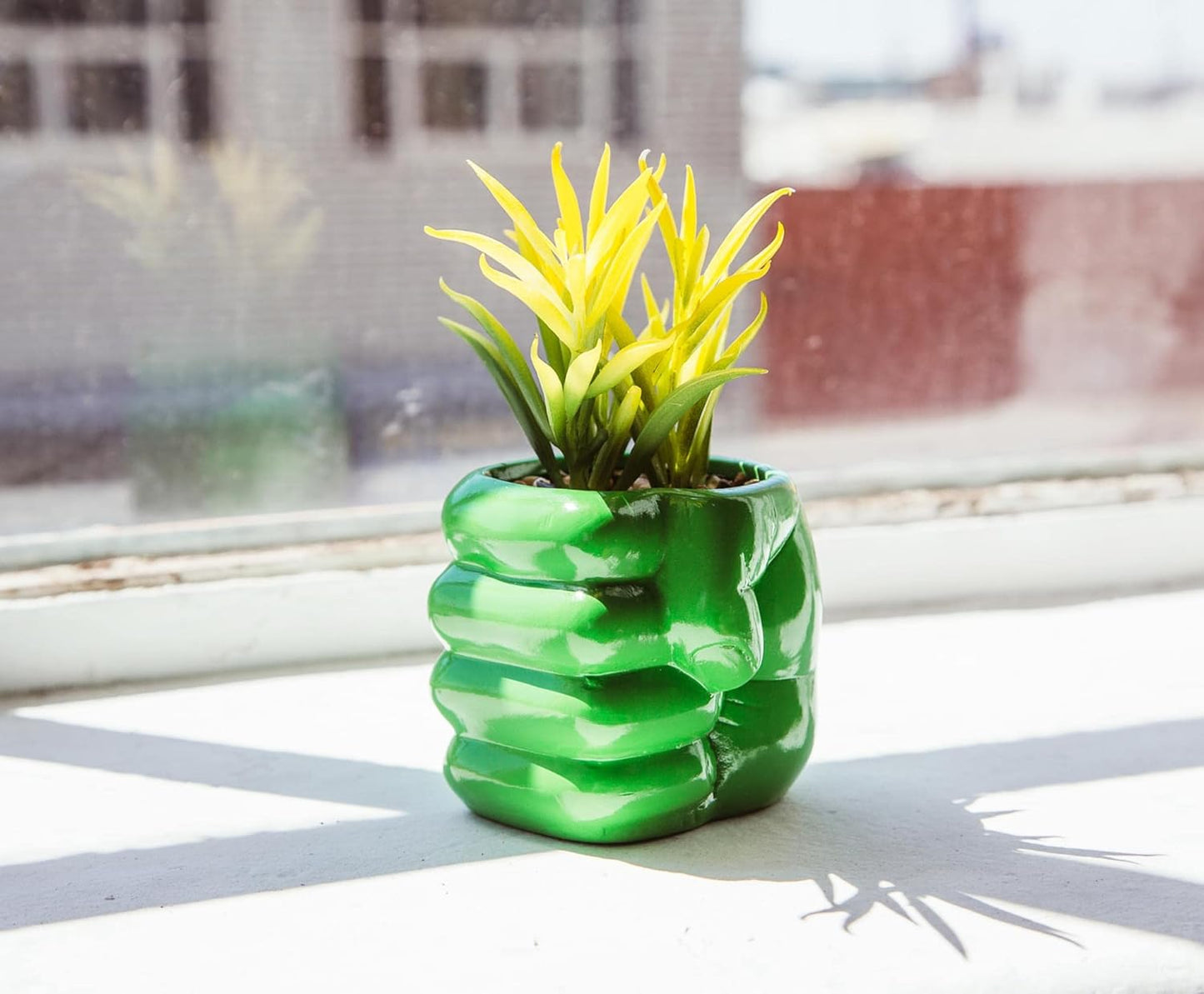 Marvel Comics Hulk Smash Hand 3-Inch Ceramic Mini Planter with Artificial Succulent | Cute Small Flower Pot, Faux Indoor Plant