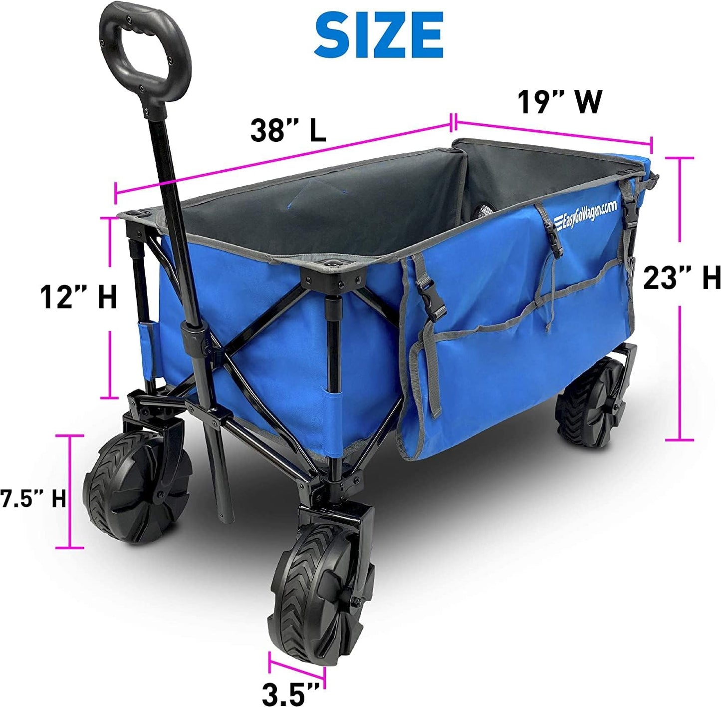 Deluxe Folding Beach Wagon Big Wheel Beach Cart w/ Folding Beach Table and Side Umbrella Holders