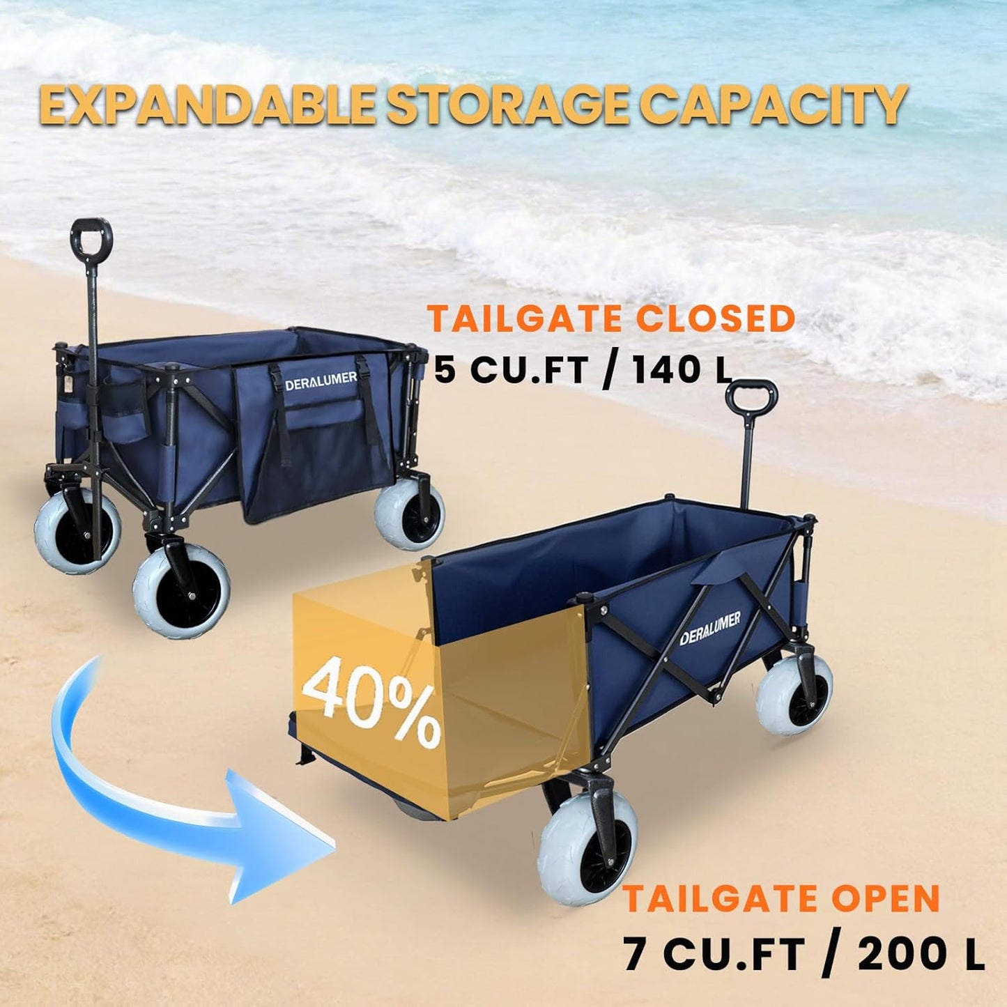 X900 Beach Wagon for Sand with 9"×4" Big Wheels, 48" Extra Large Heavy