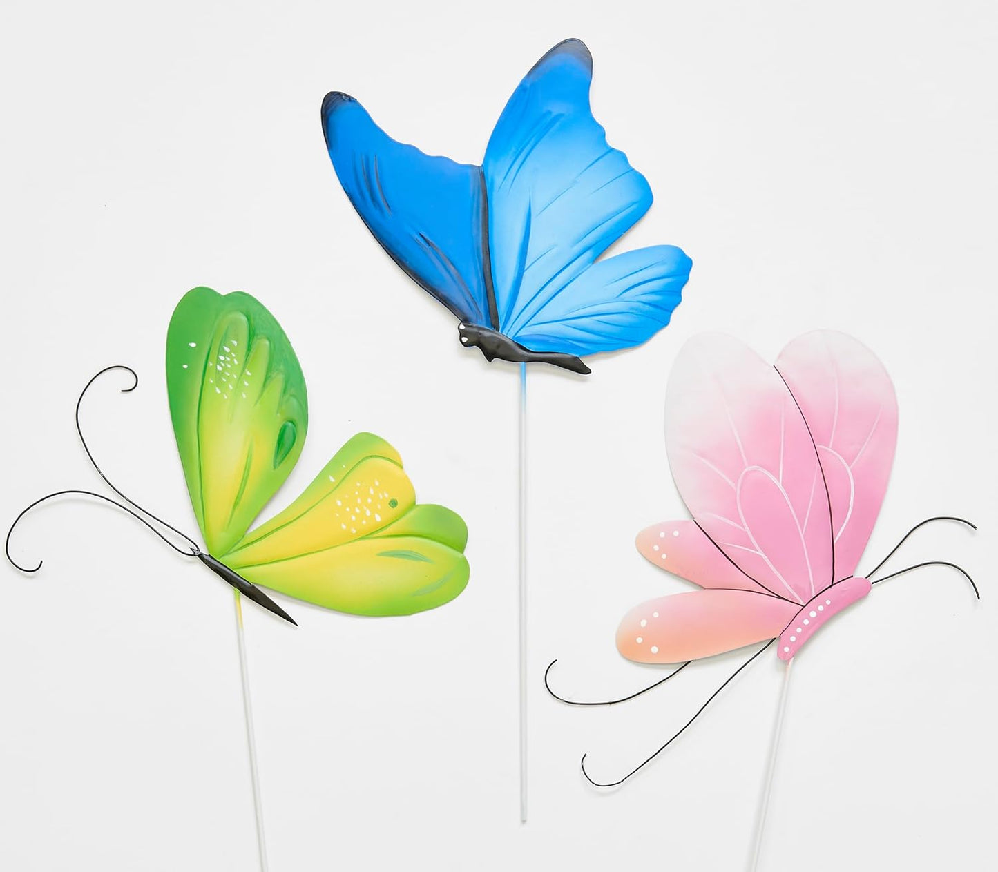 6.25" Metal Butterfly on 9" Stick for Pots and Planters, Set of 3