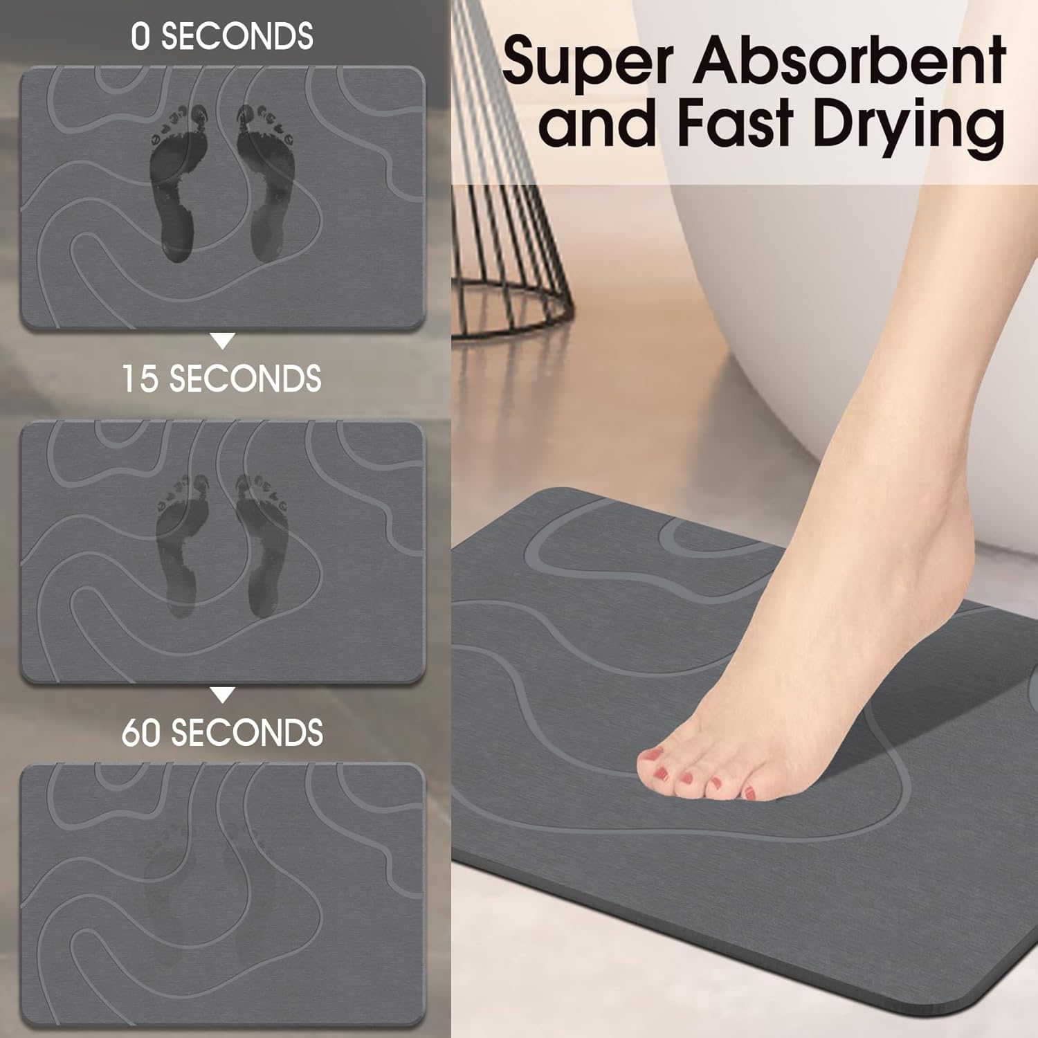 Stone Bath Mat Diatomaceous Earth Shower Mat Non-Slip Super Absorbent 