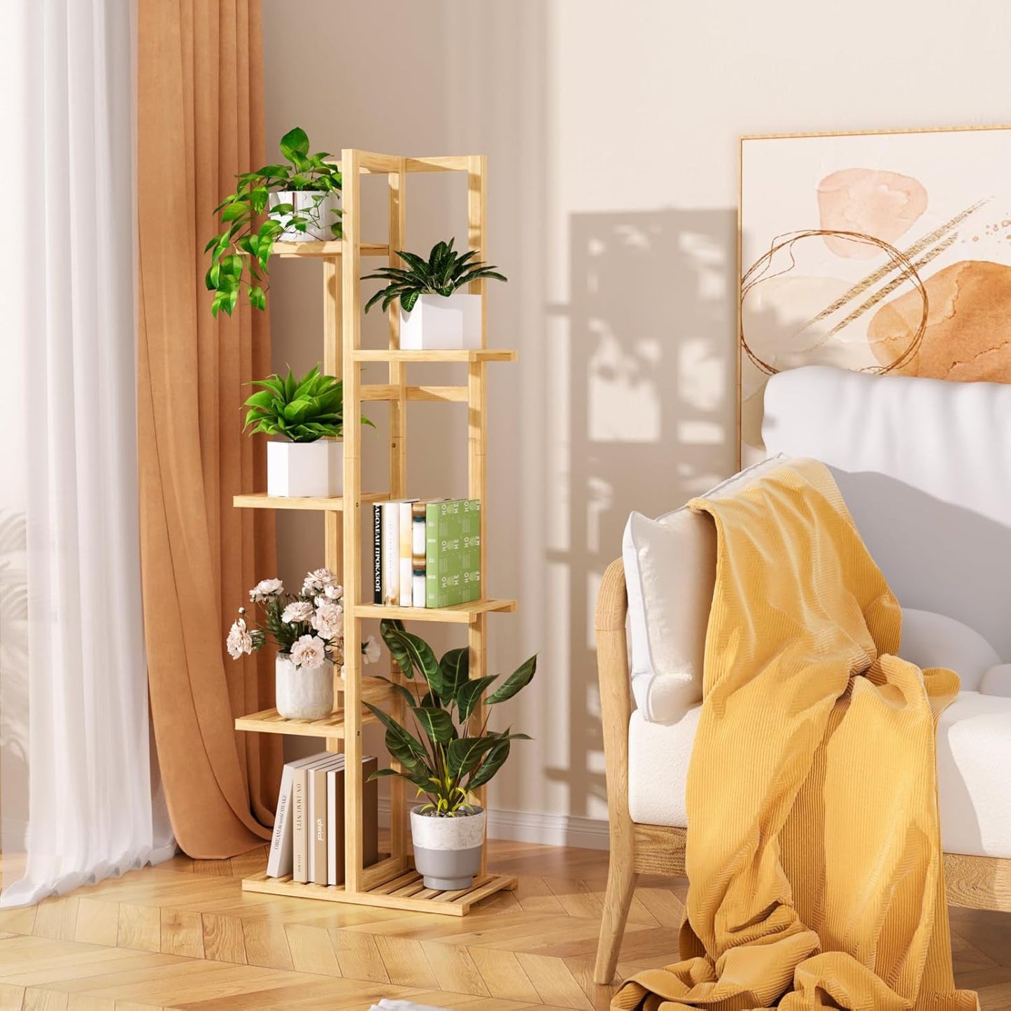 6 Tier Bamboo Plant Stand Indoor, Wood Tall Flower Holder Corner Tiere