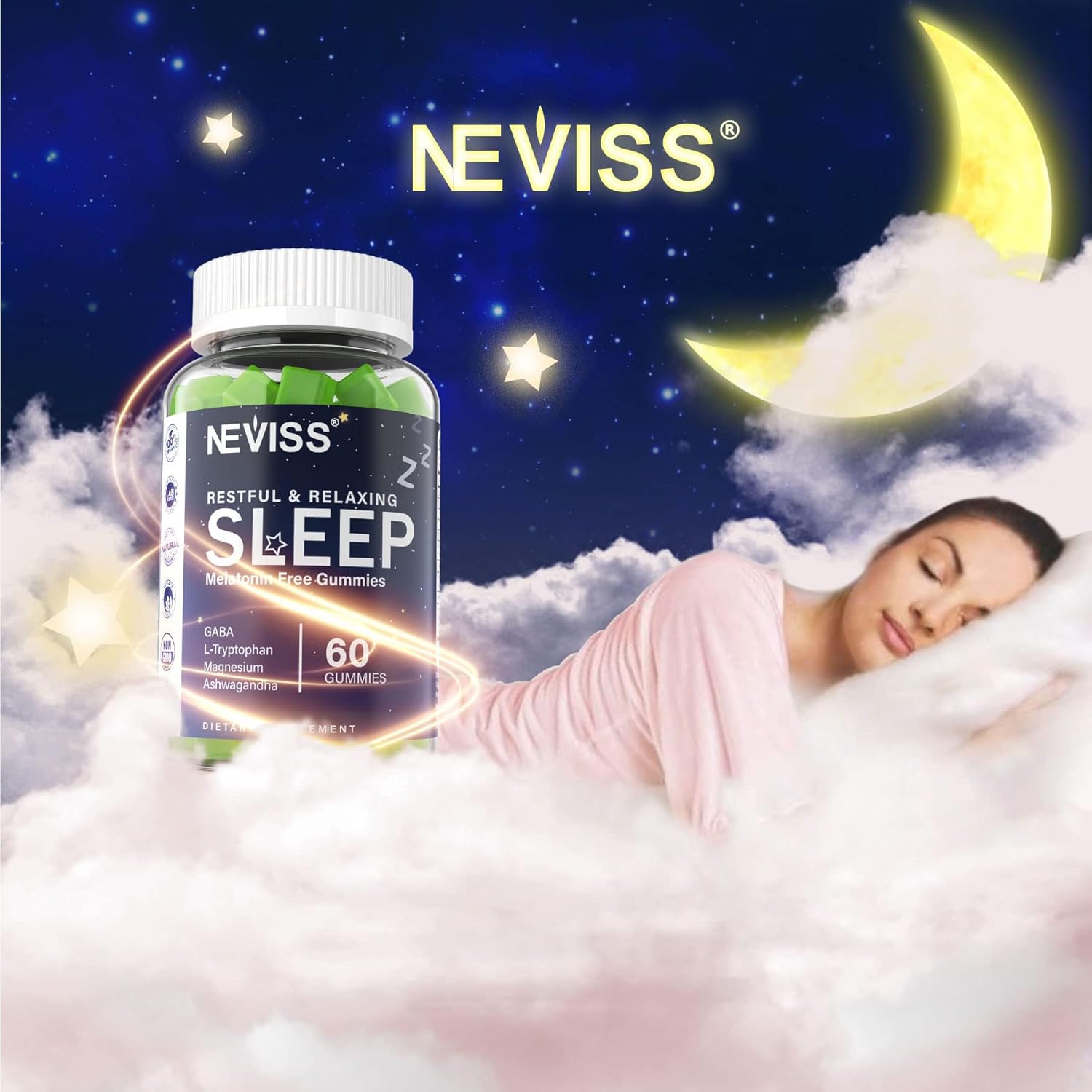 NEVISS Melatonin Free Sleep Aid Gummies for Adults - Magnesium Glycina