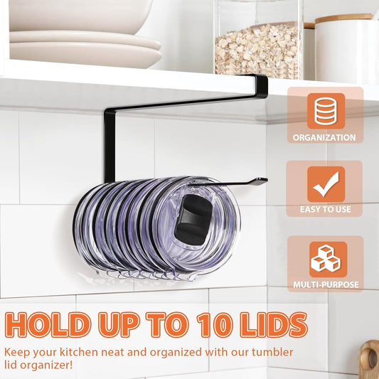 Tumbler Lid Organizer, Horizontal Tumbler Lid Storage Hook Up to 10 Li