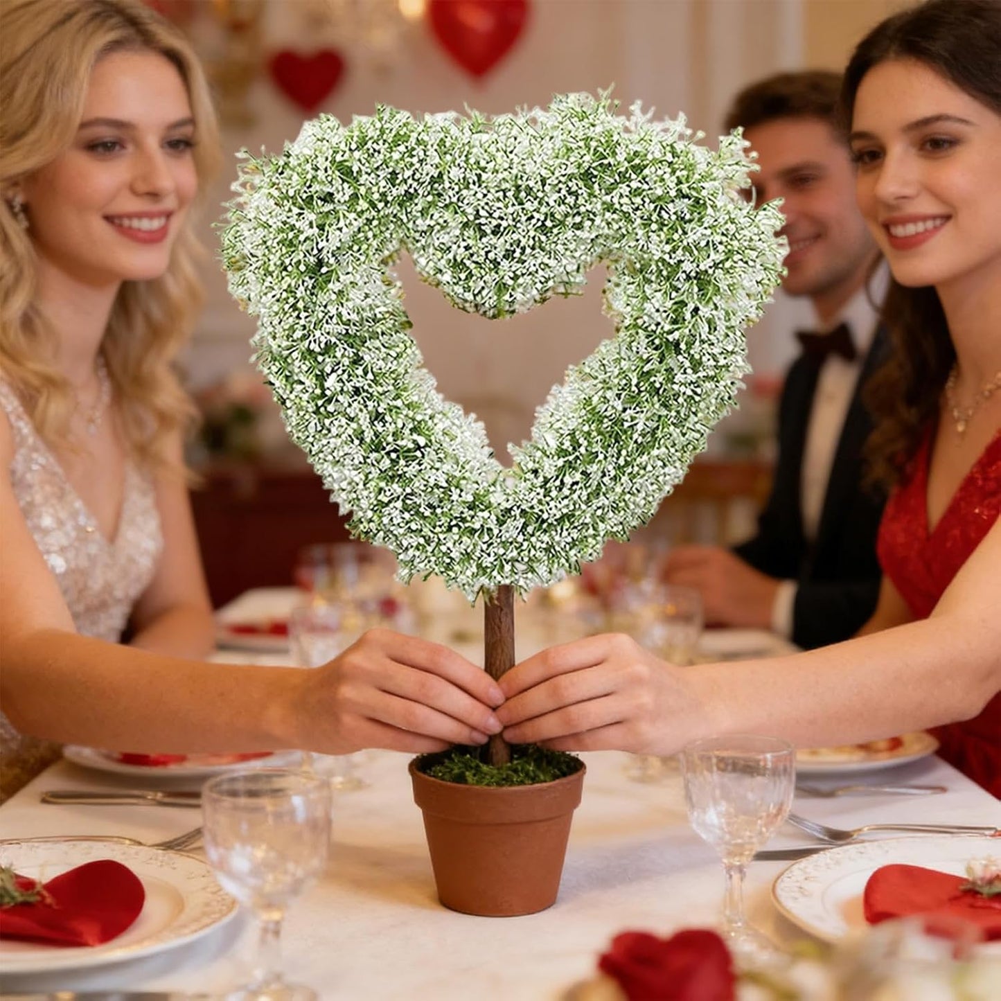 Valentine’s Plant - Decorative Heart Shaped Topiary | Faux Flower Garden Stake with Lightweight Design & Weather Resistant Construction for Farmhouse Decor, Patio, Planter Pots, Garden Parties and Out
