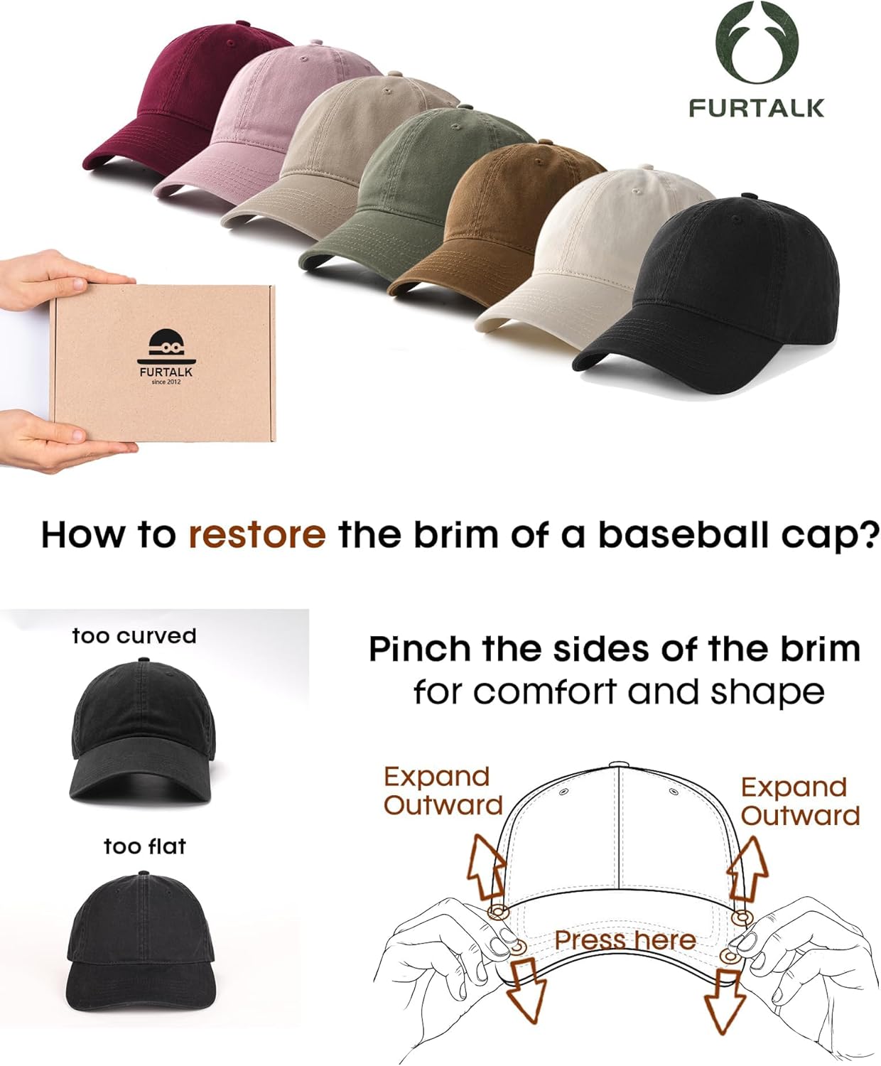 FURTALK Unisex Vintage Washed Unstructured Baseball Cap Washed Cotton 