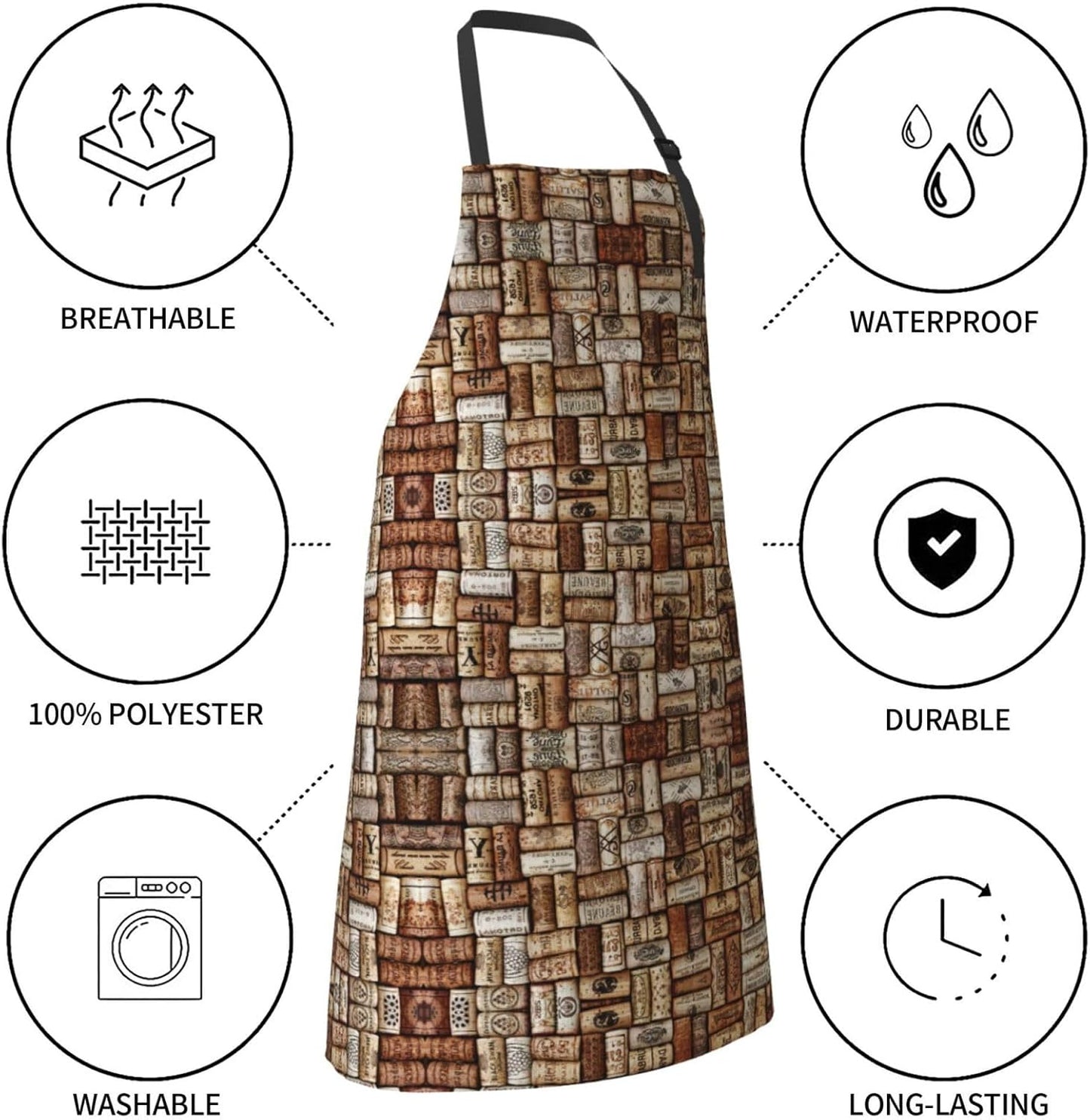 Wine cork print Waterproof apron with pocket adjustable cooking apron for adult kitchen bibs to bake