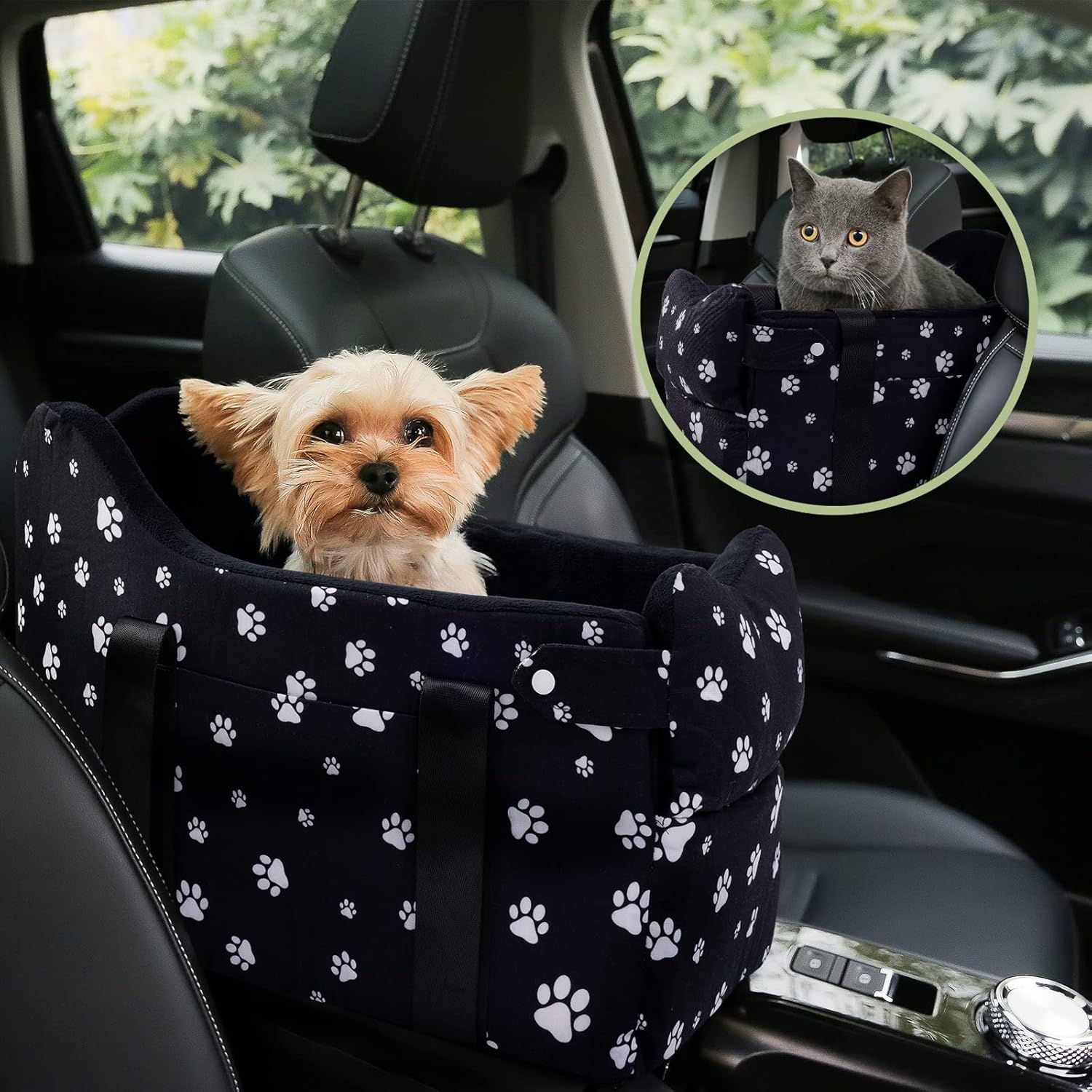 Cullaby Center Console Dog Car Seat Safe Travel for Small Dogs Under 1