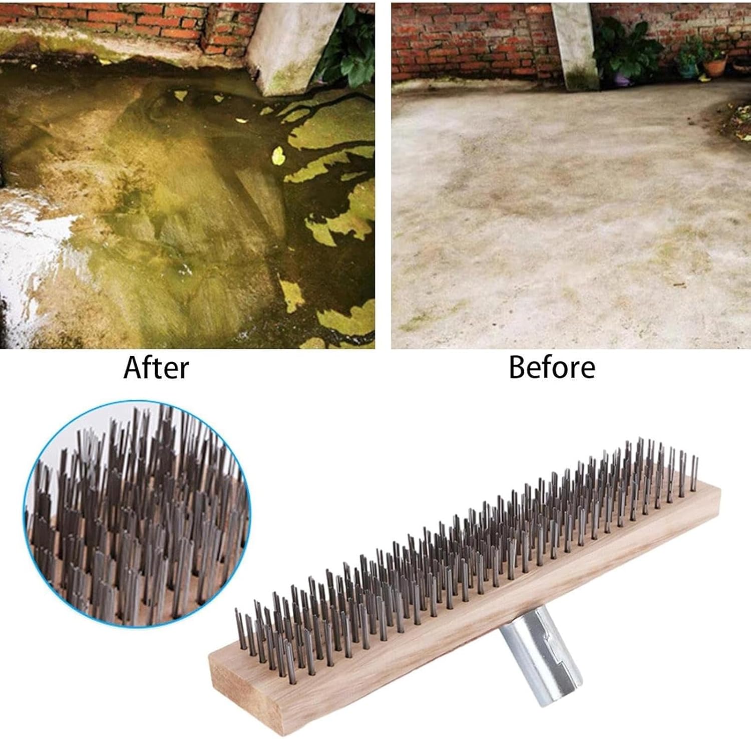 Stiff Wire Broom, Wire Broom Head, 24 Inch Metal Bristles with Socket 