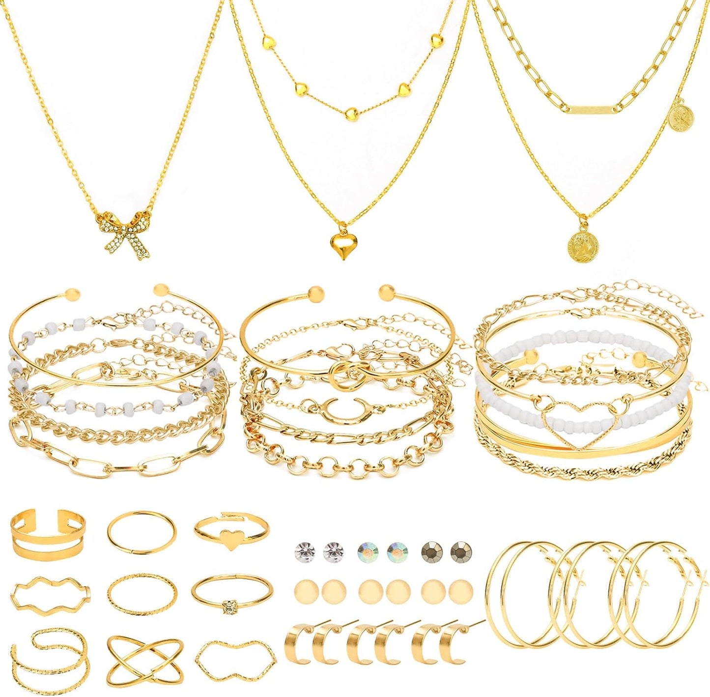 NEWITIN 49 Pieces Gold Jewelry Set for Women Fashion Costume Jewelry G