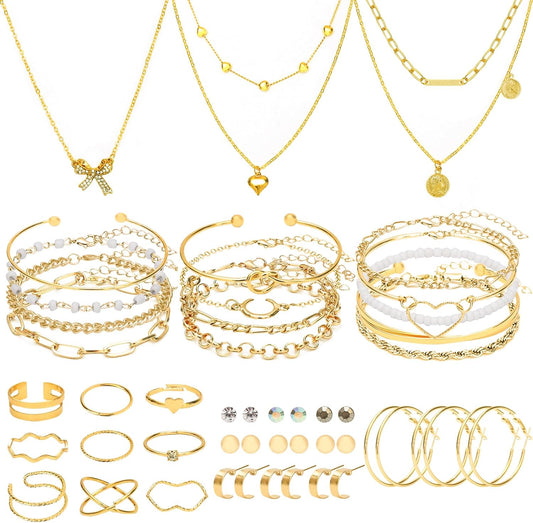 NEWITIN 49 Pieces Gold Jewelry Set for Women Fashion Costume Jewelry G