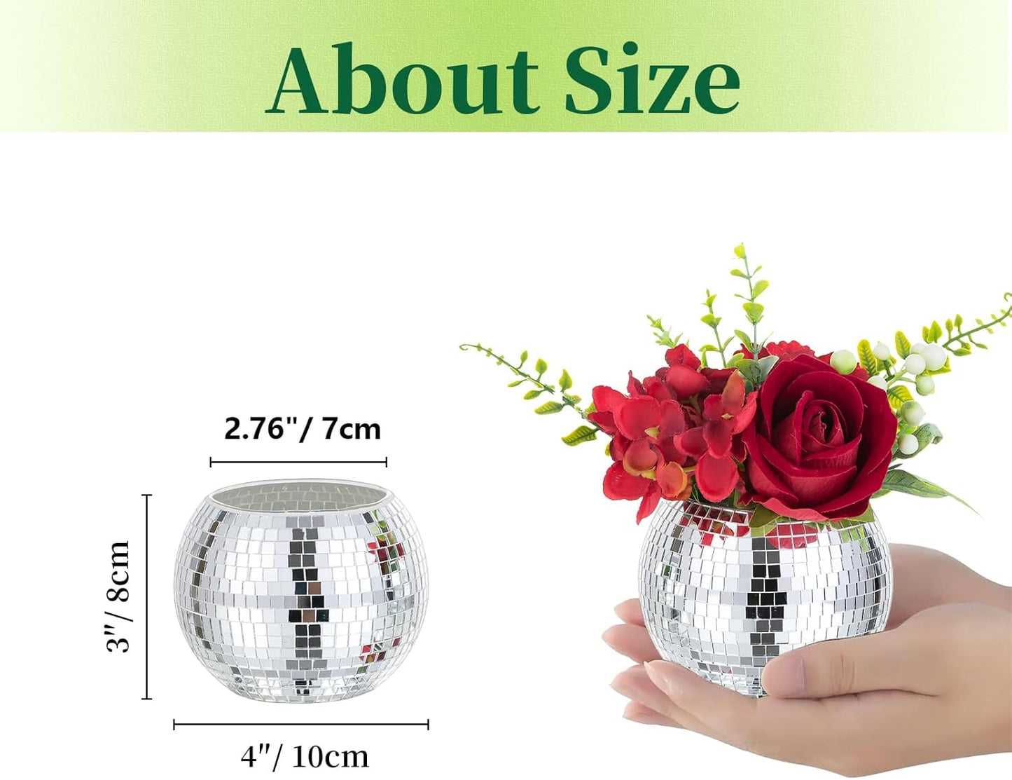 Disco Ball Vases for Table Centerpieces - Hewory 6pcs Silver Mirror Glass Planters Flower Pot Containers, Bulk Disco Balls Bowl Candle Holders for Wedding Bridal Shower Birthday Events Party Decor