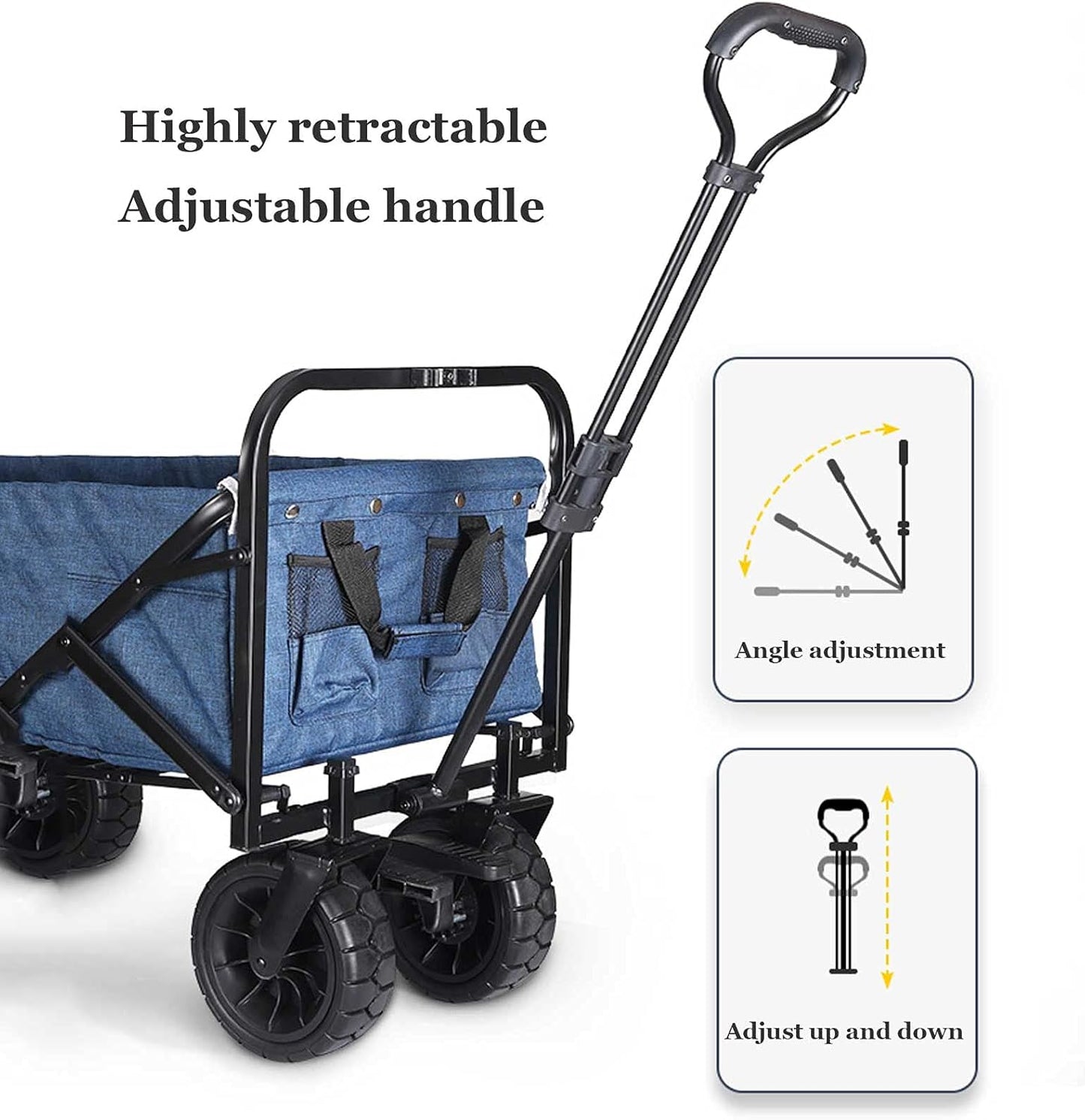 Push-Pull Foldable Garden Cart Portable and l Outdoor Wagon for Kids Heavy Campsite Shopping Carts for Groceries Suitable Forpicnic Beach Camping (Yellow)