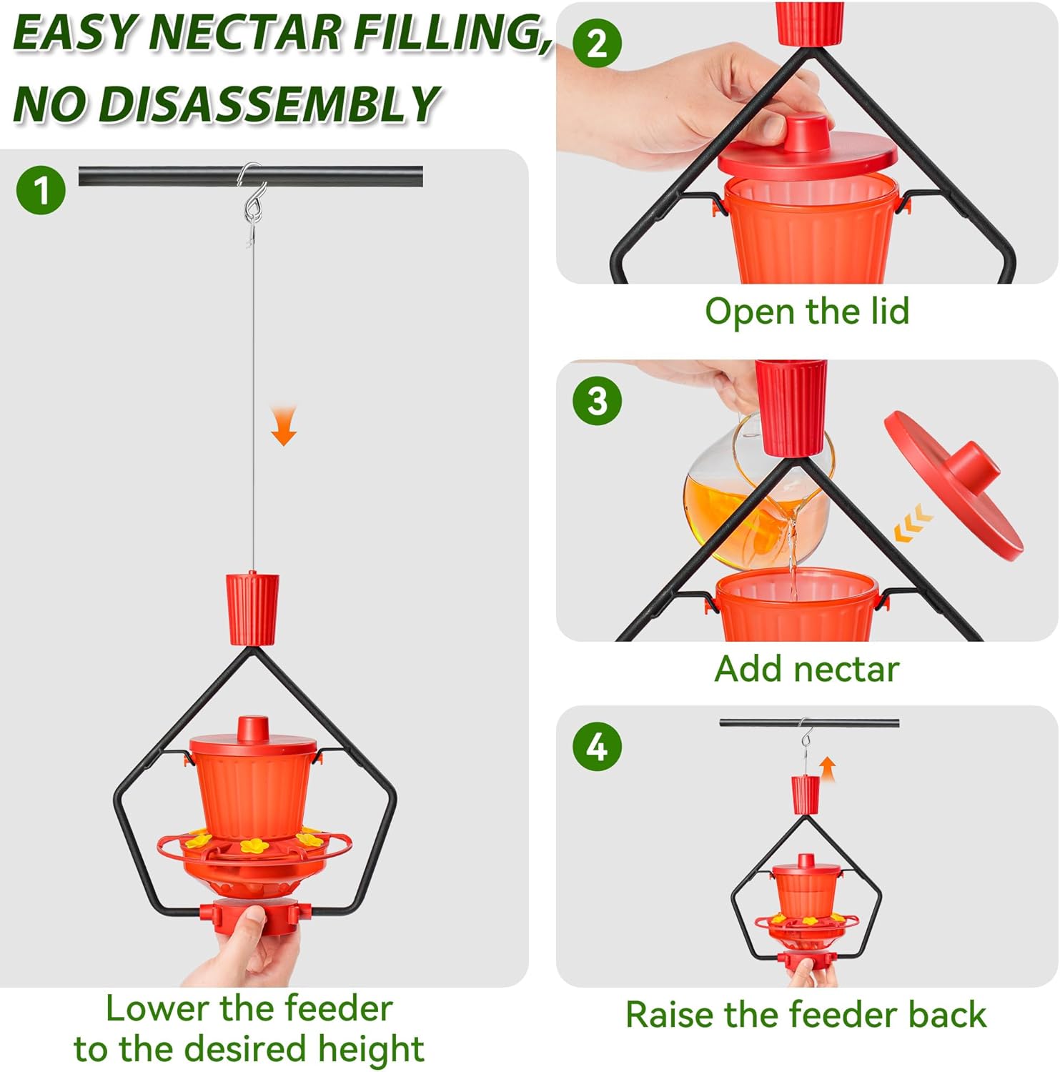 Retractable Hummingbird Feeder – 6 Feeding Ports, Leak-Proof, Ant & Be