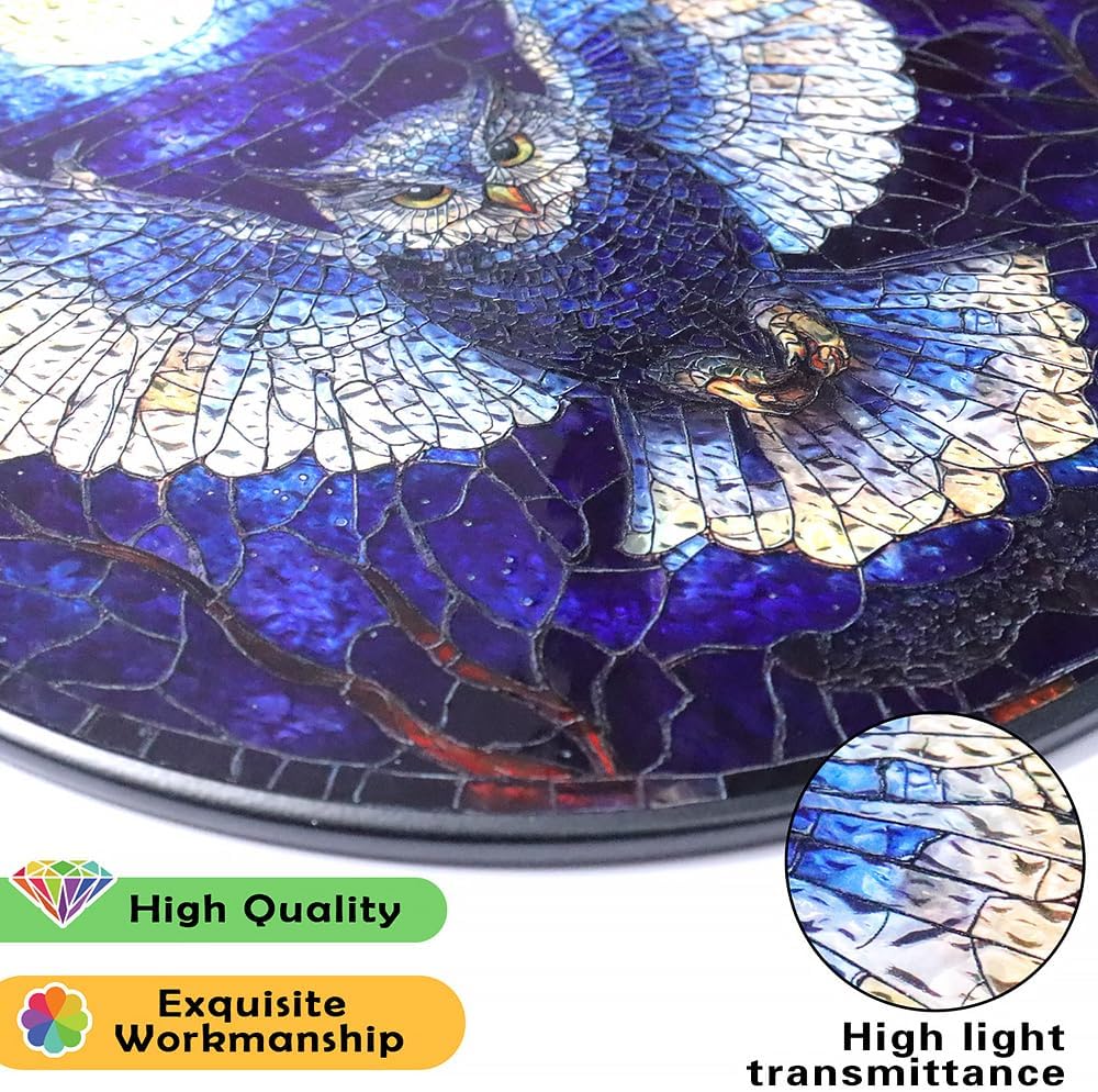 Owl Suncatcher - Moonlit Stained Glass Window Hanging Decor for Nature