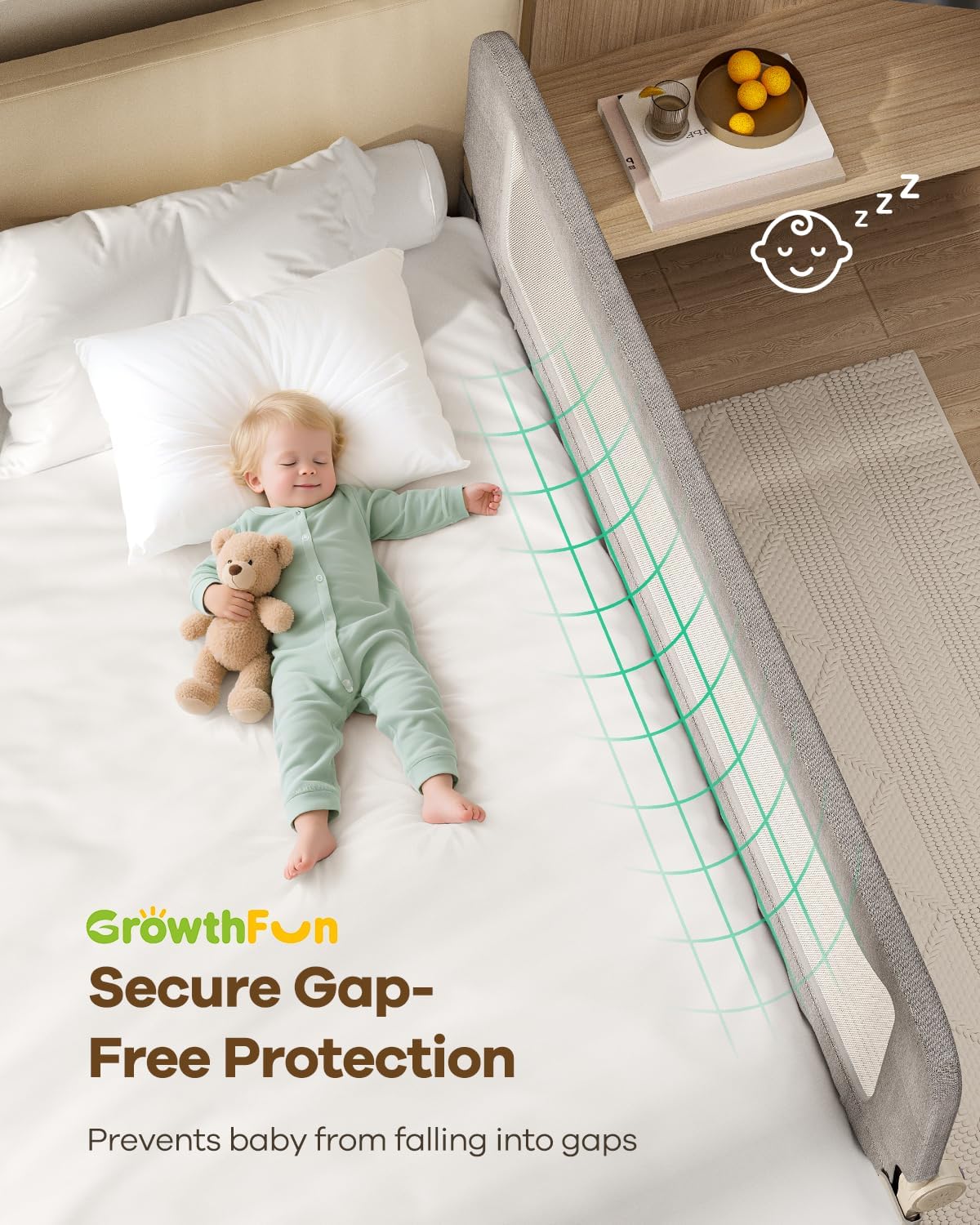 Foldable Bed Rail for Toddlers, 71in Reinforced Carbon Steel Frame&Con