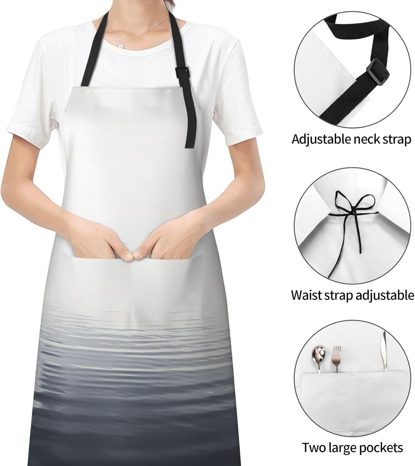 Black White Ocean print Waterproof apron with pocket adjustable cooking apron for adult kitchen bibs to bake
