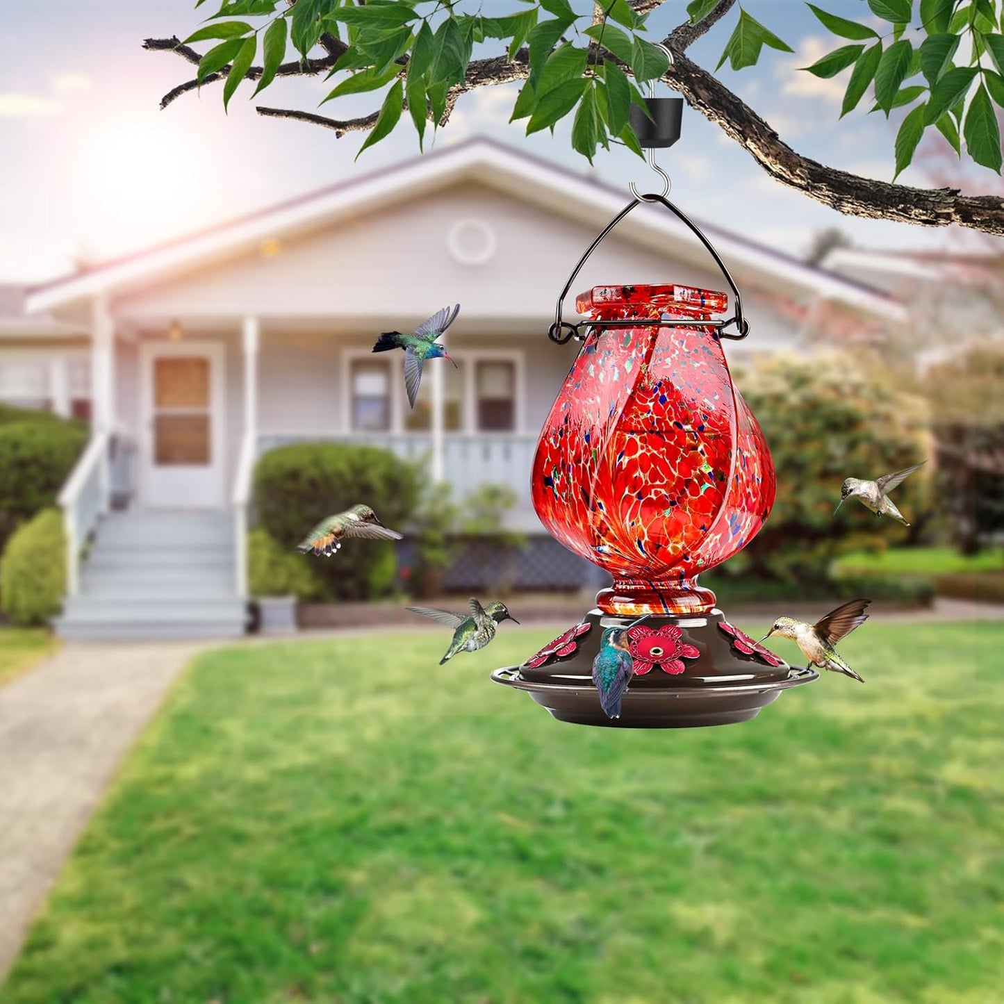 BOLITE Hummingbird Feeder, Hand Blown Glass Hummingbird Feeders for Ou